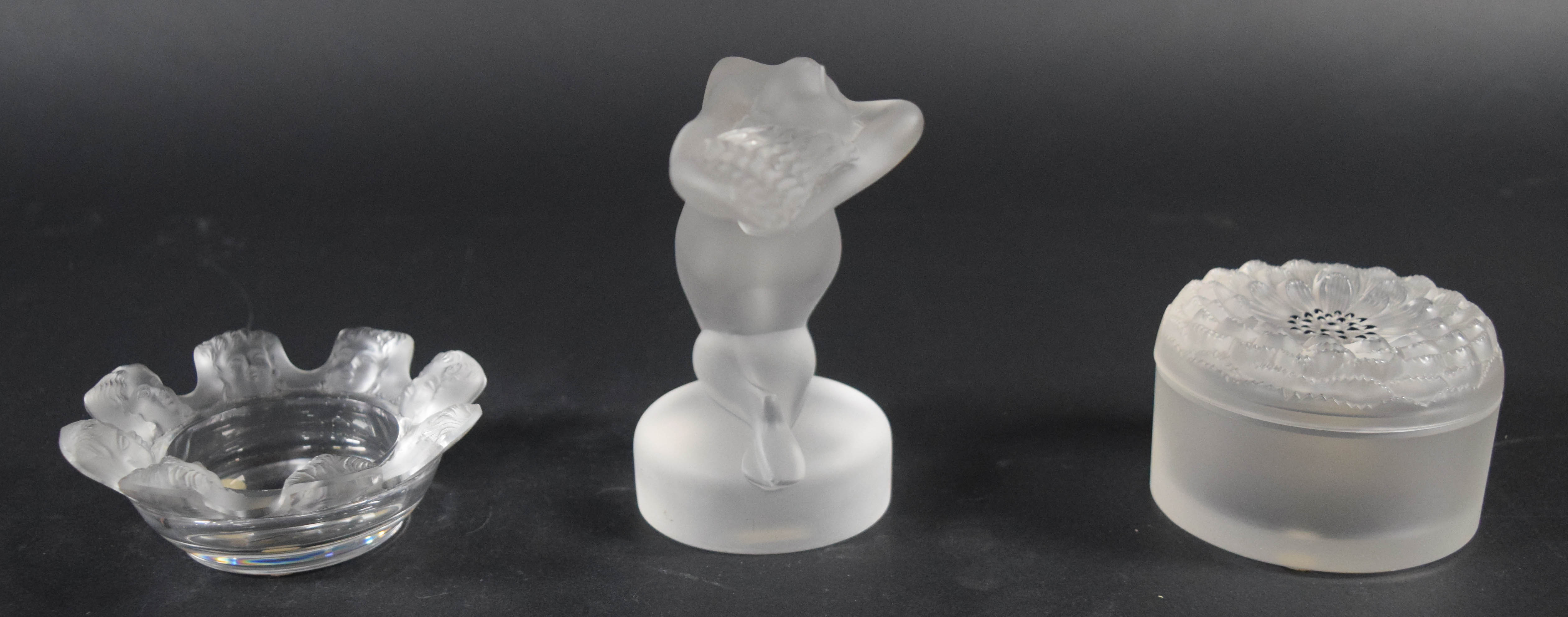 Group of 3 Lalique Frosted and Clear Glass Decorative Pieces