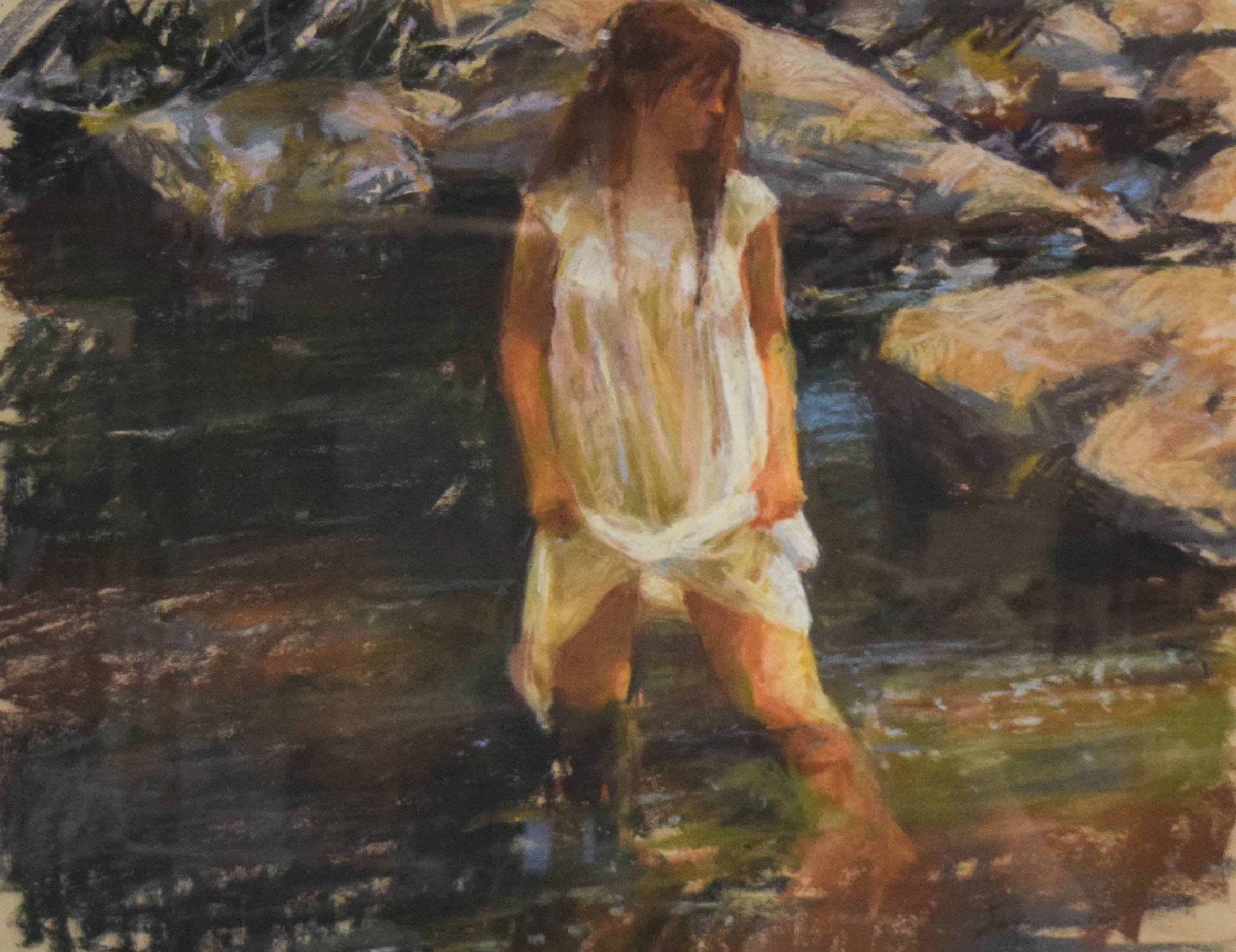 Richard Segalman Pastel Woman Wading in a Stream