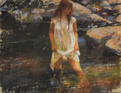 Richard Segalman Pastel Woman Wading in a Stream. Richard Segalman (American, 1934-2021). A 