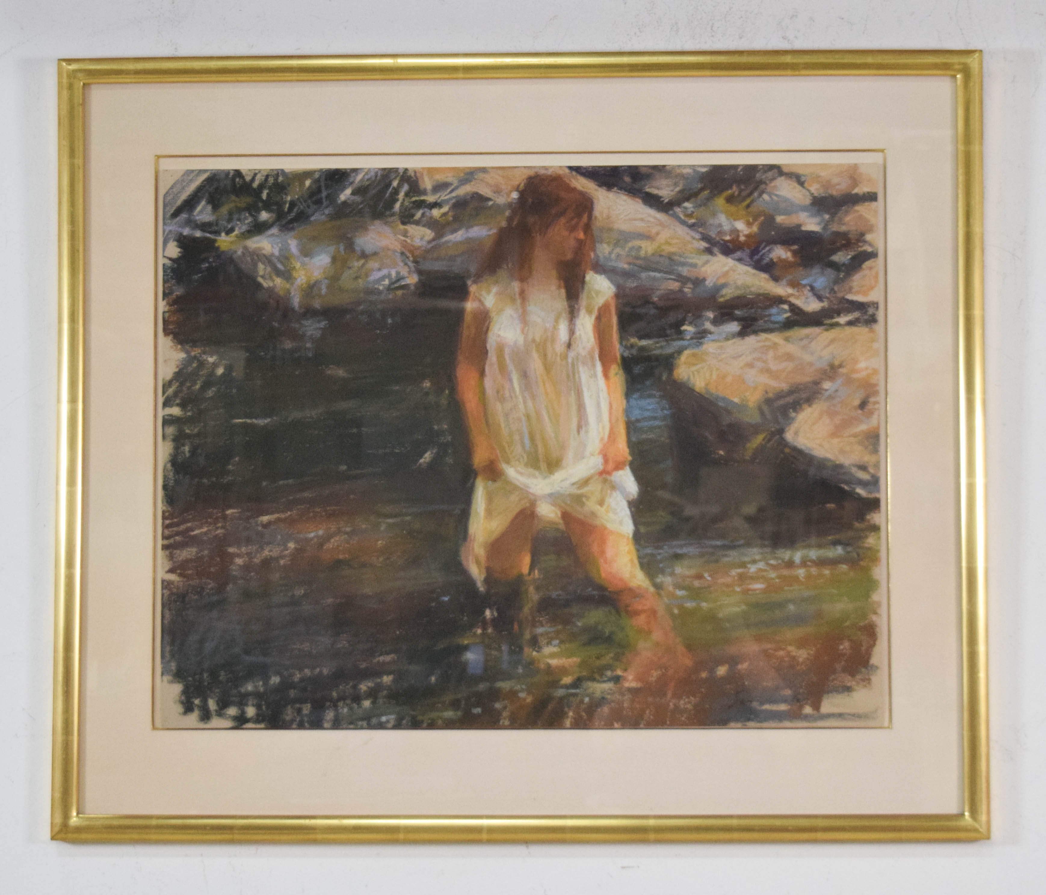 Richard Segalman Pastel Woman Wading in a Stream