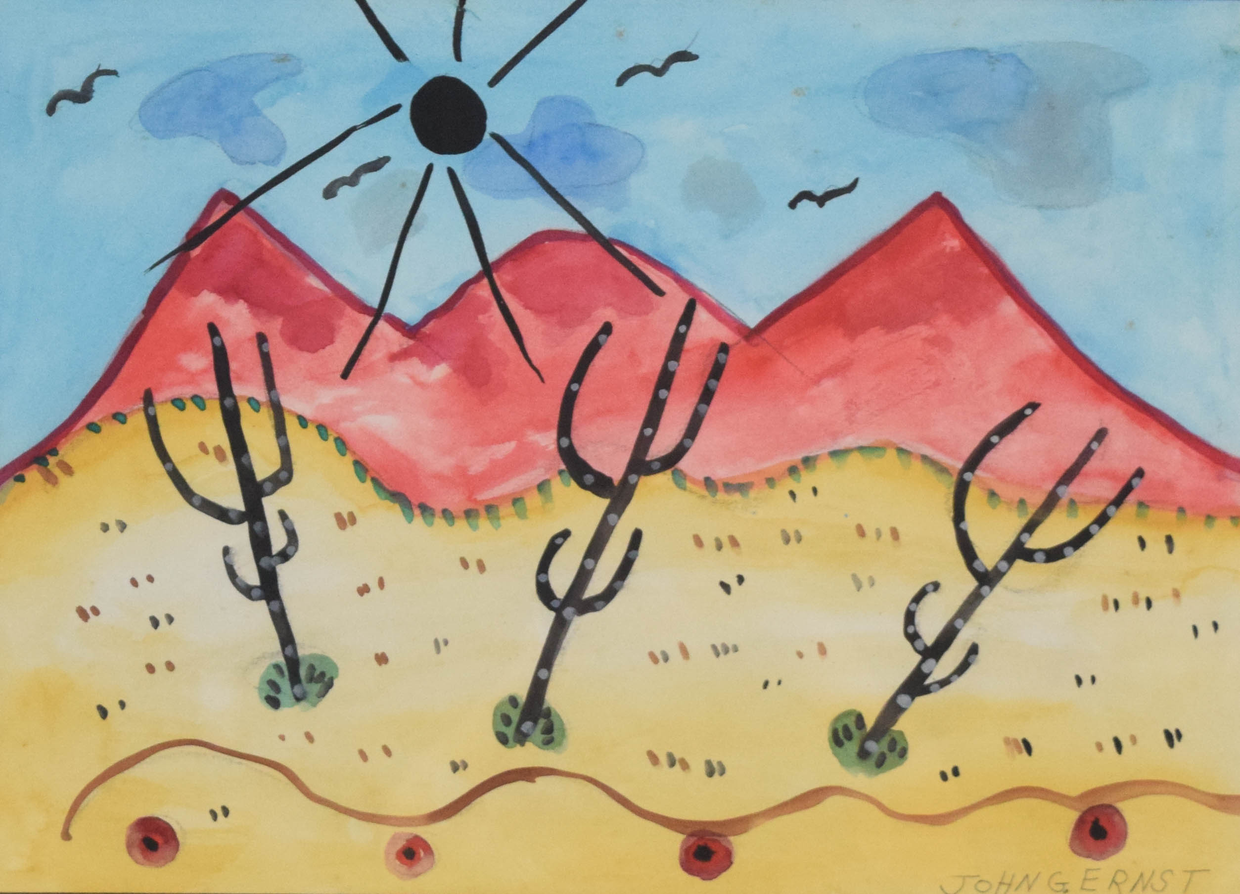 John G. Ernst Watercolor and Ink Southwestern Landscape