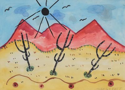 John G. Ernst Watercolor and Ink Southwestern Landscape. Watercolor and ink painting on paper by 