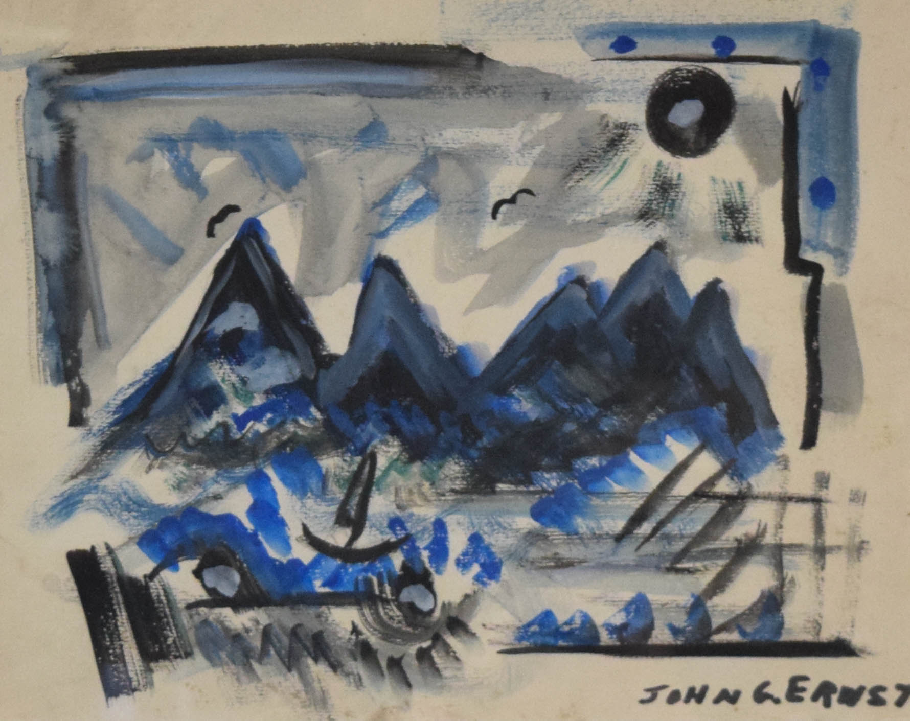 John G. Ernst Watercolor and Gouache Modernist Mountain Landscape