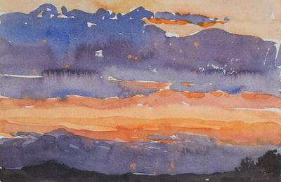 Richard Segalman 'Atmospheric Sunset' (Signed). A watercolor painting on paper by Richard 