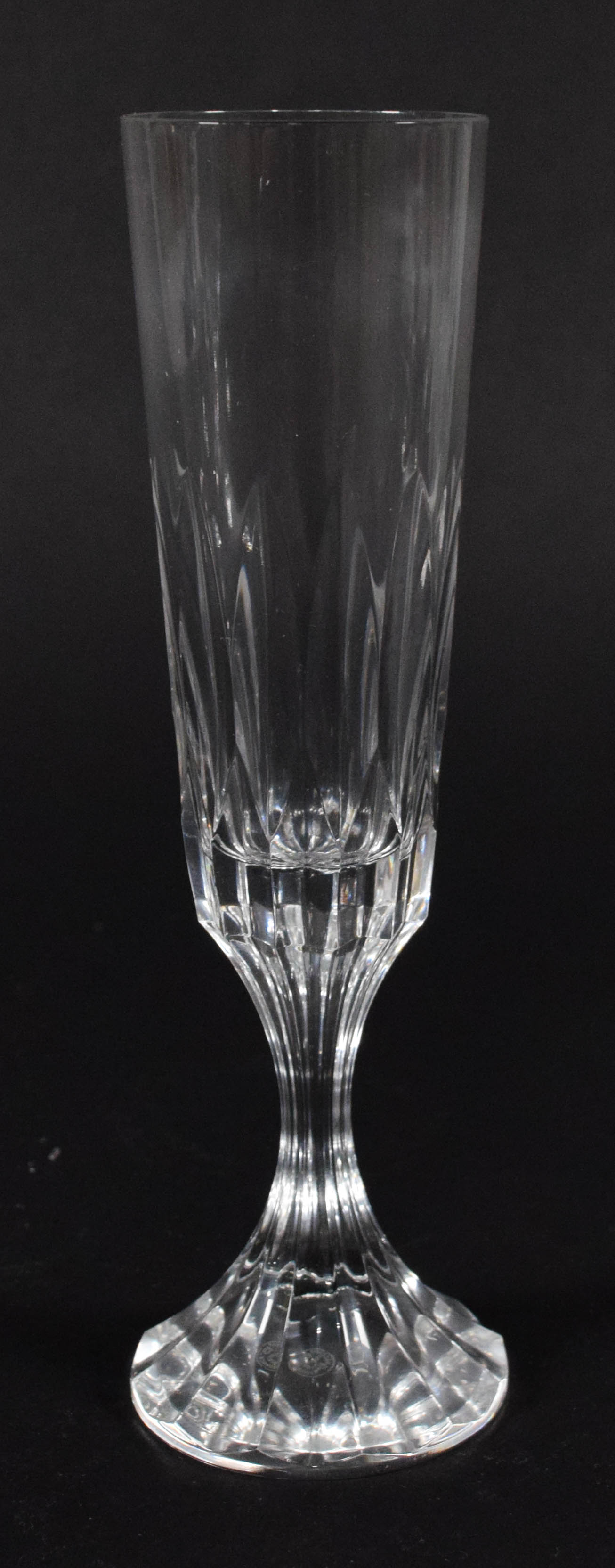 A Set of Twelve Baccarat D'Assas Pattern Crystal Champagne Flutes
