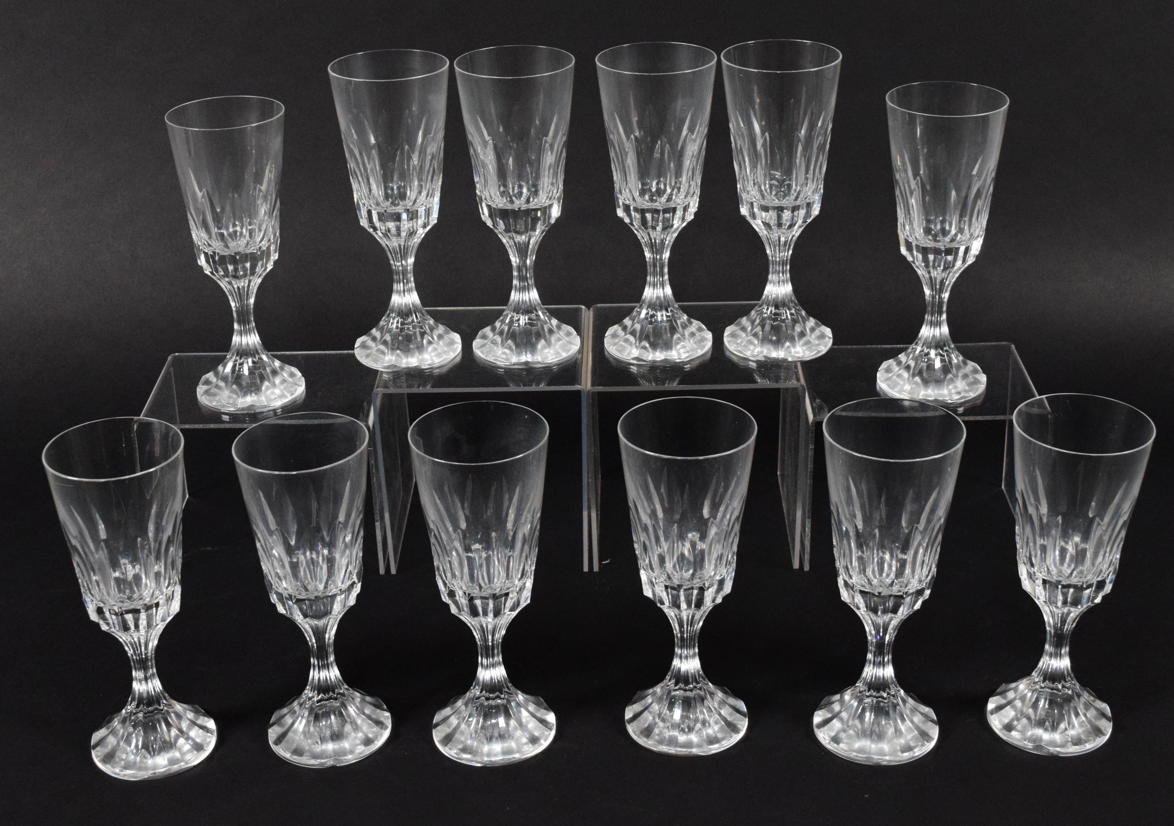 A Set of 12 Baccarat Crystal Stemware Glasses in the D'Assas Pattern