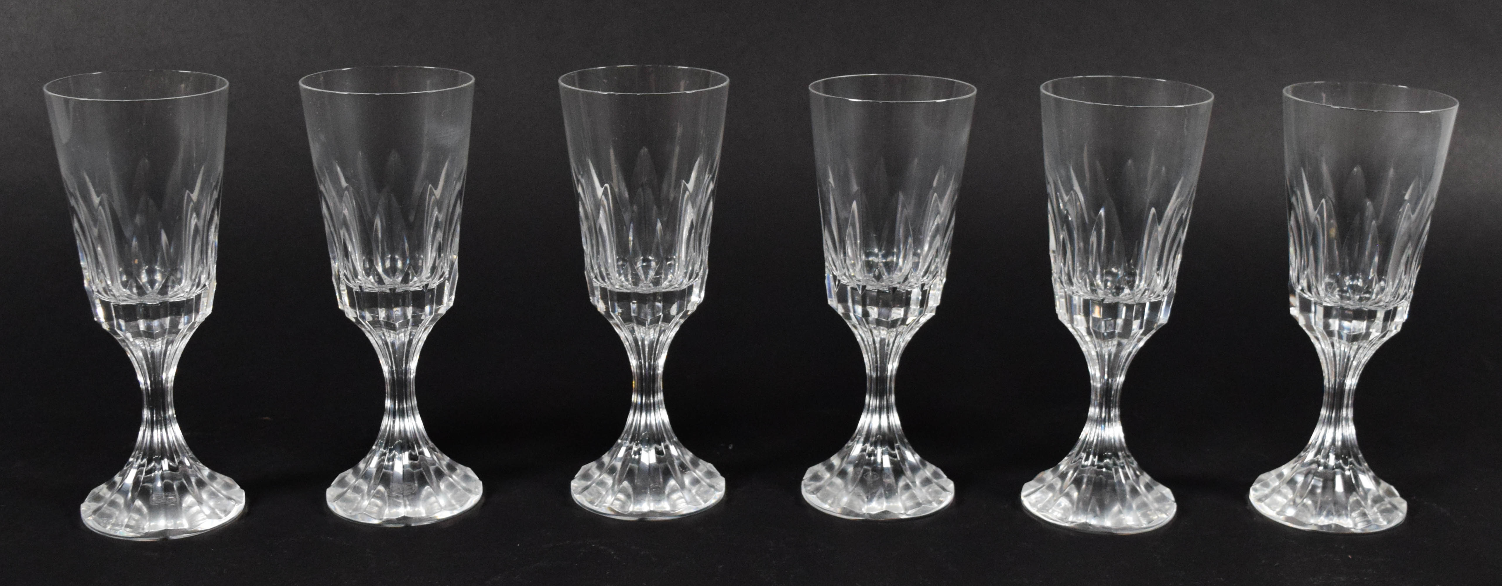 A Set of 12 Baccarat Crystal Stemware Glasses in the D'Assas Pattern