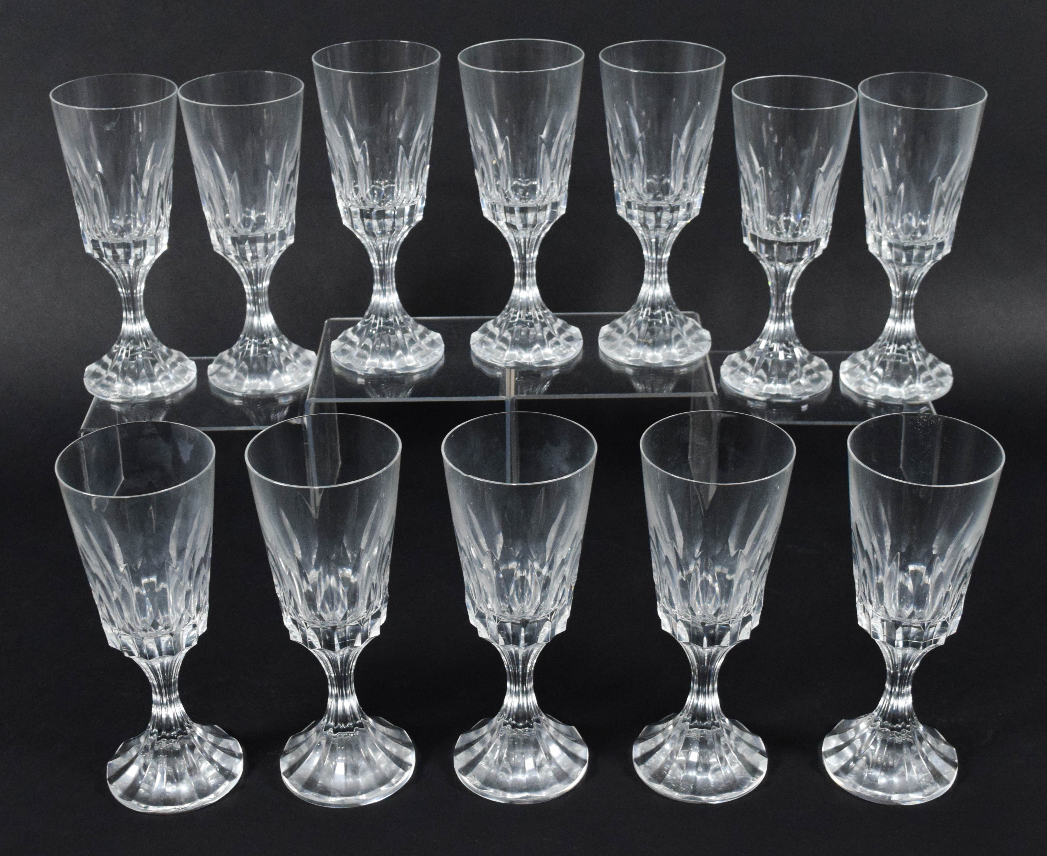 A Set of 12 Baccarat D'Assas Pattern Cut Crystal Stemware
