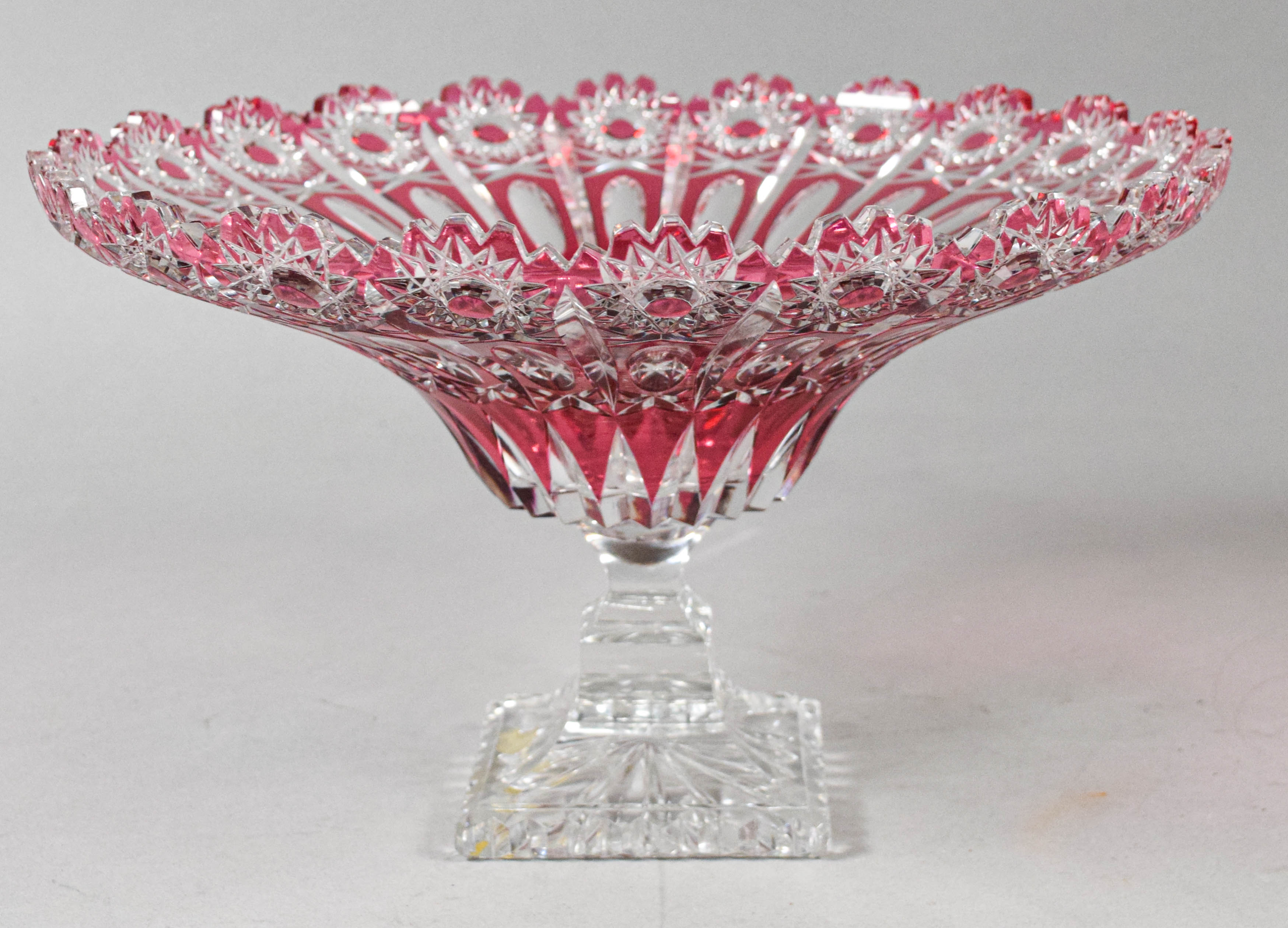 Large Ruby Cut-to-Clear Crystal Centerpiece Compote