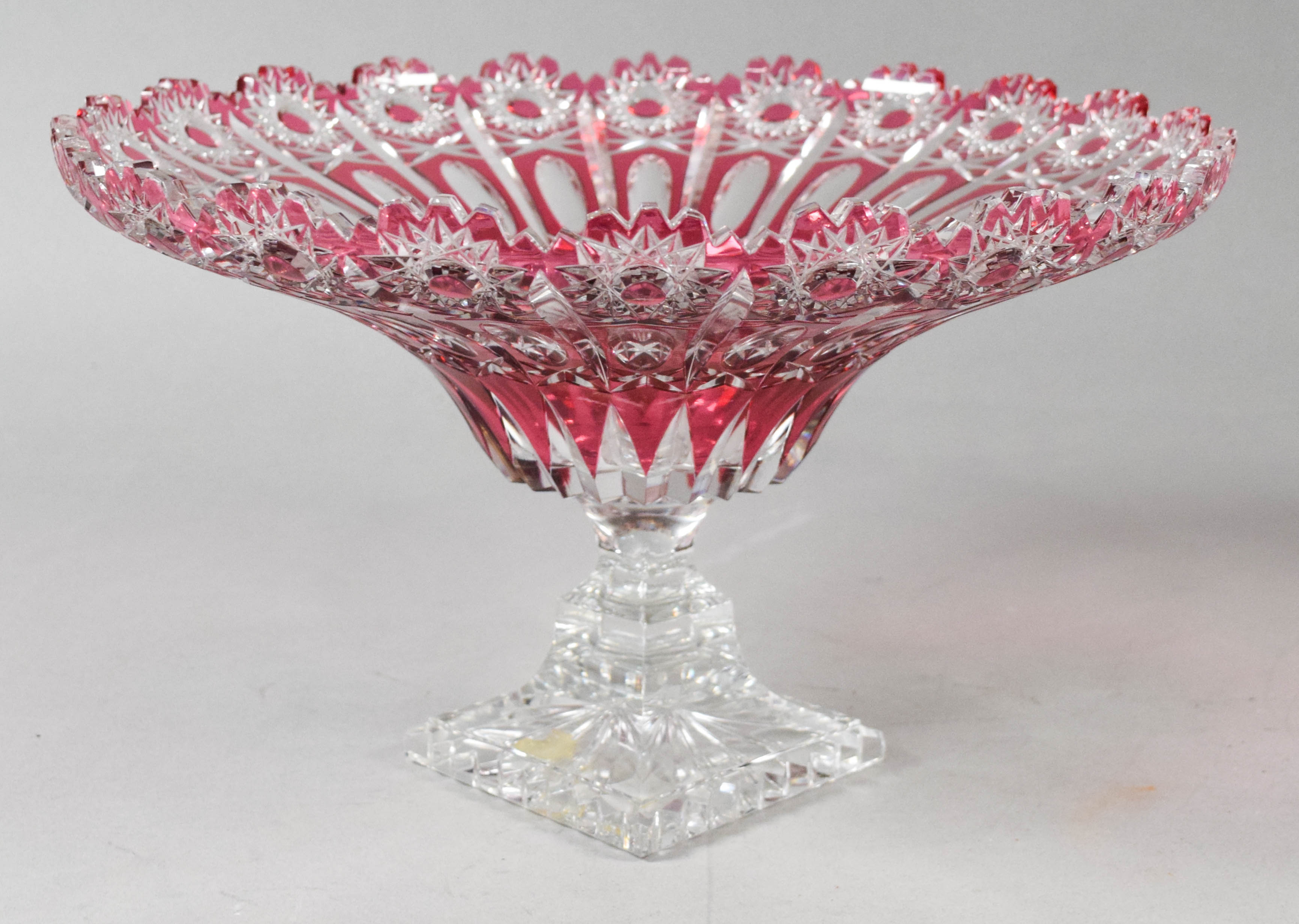Large Ruby Cut-to-Clear Crystal Centerpiece Compote