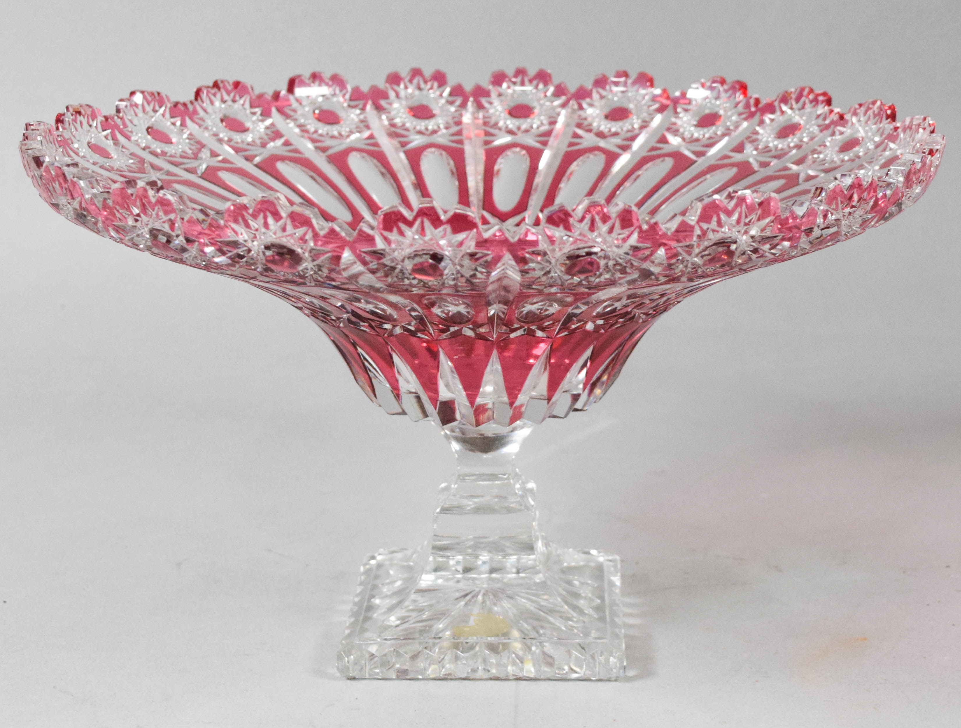 Large Ruby Cut-to-Clear Crystal Centerpiece Compote