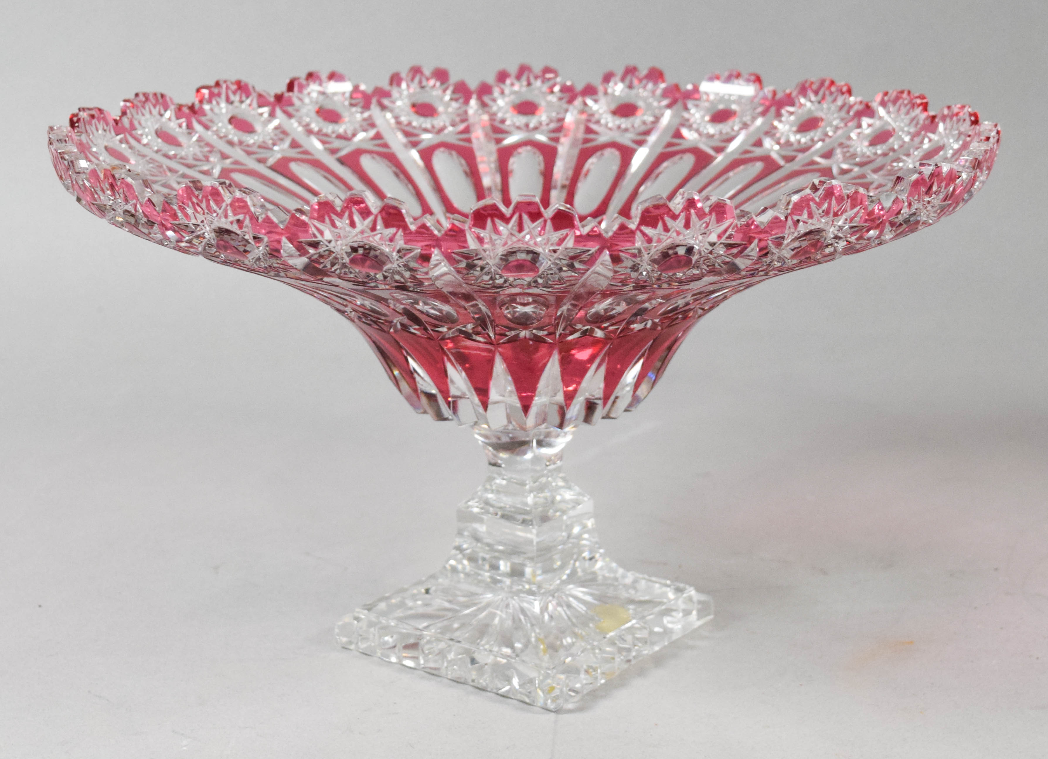 Large Ruby Cut-to-Clear Crystal Centerpiece Compote