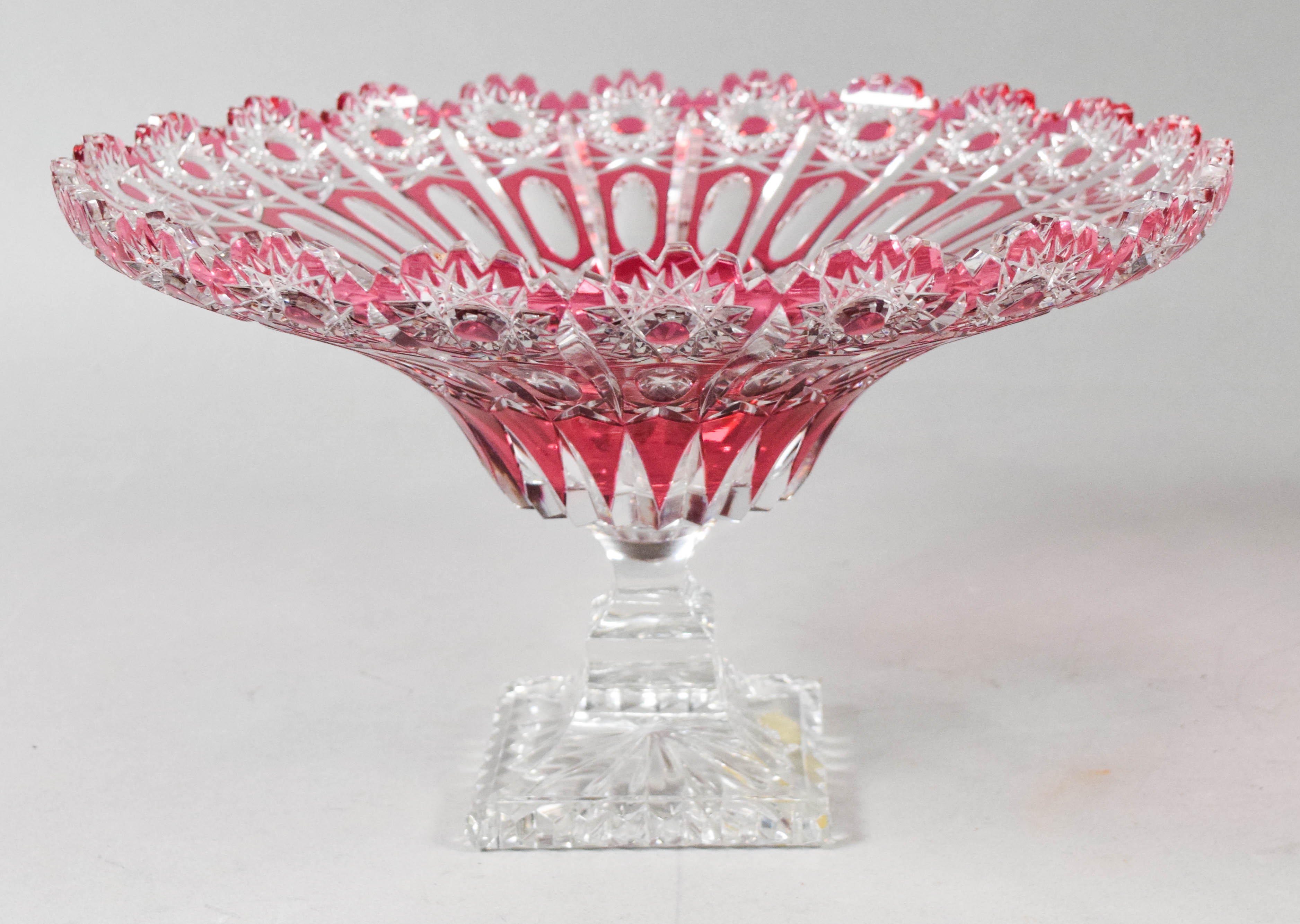 Large Ruby Cut-to-Clear Crystal Centerpiece Compote