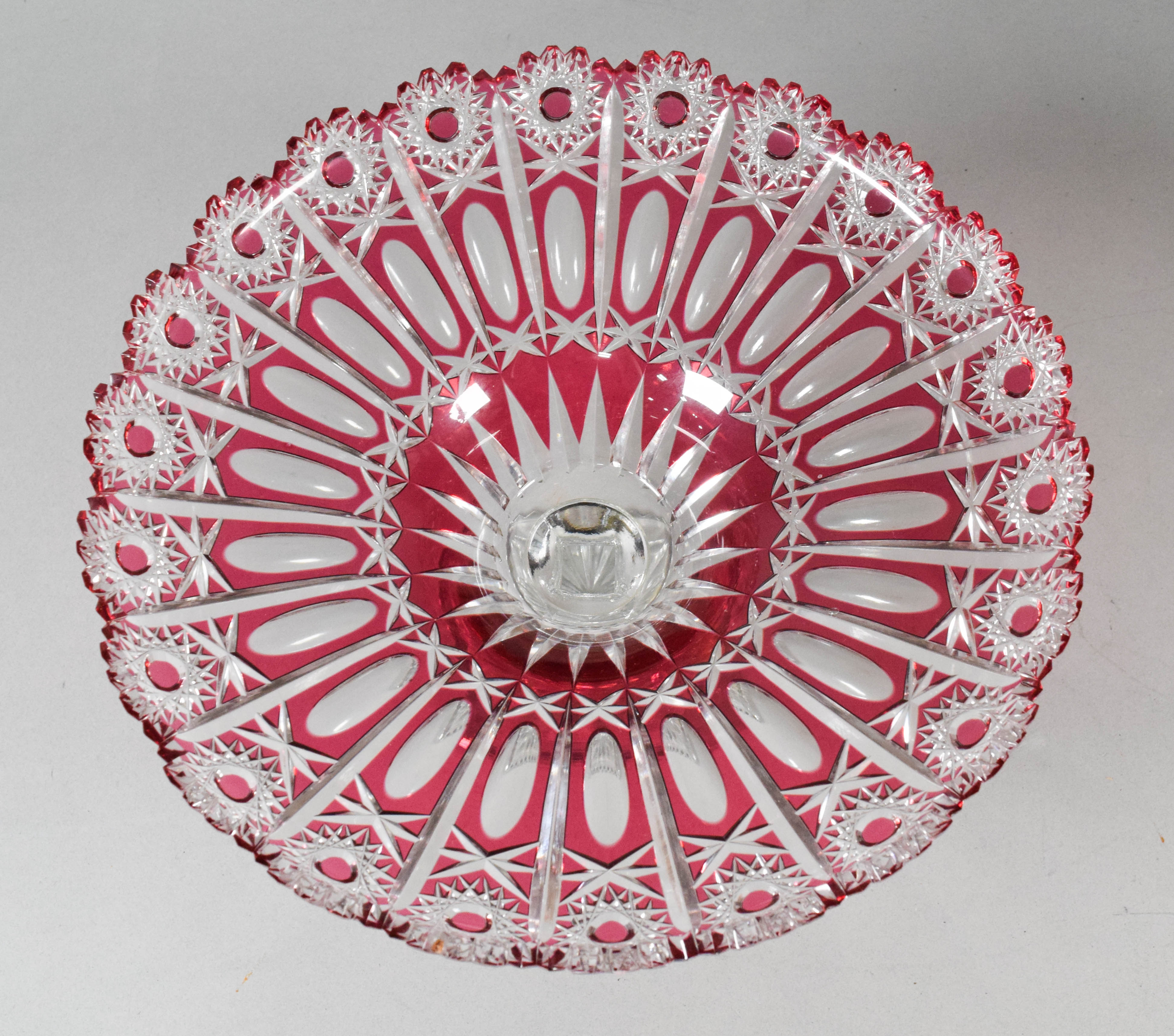 Large Ruby Cut-to-Clear Crystal Centerpiece Compote
