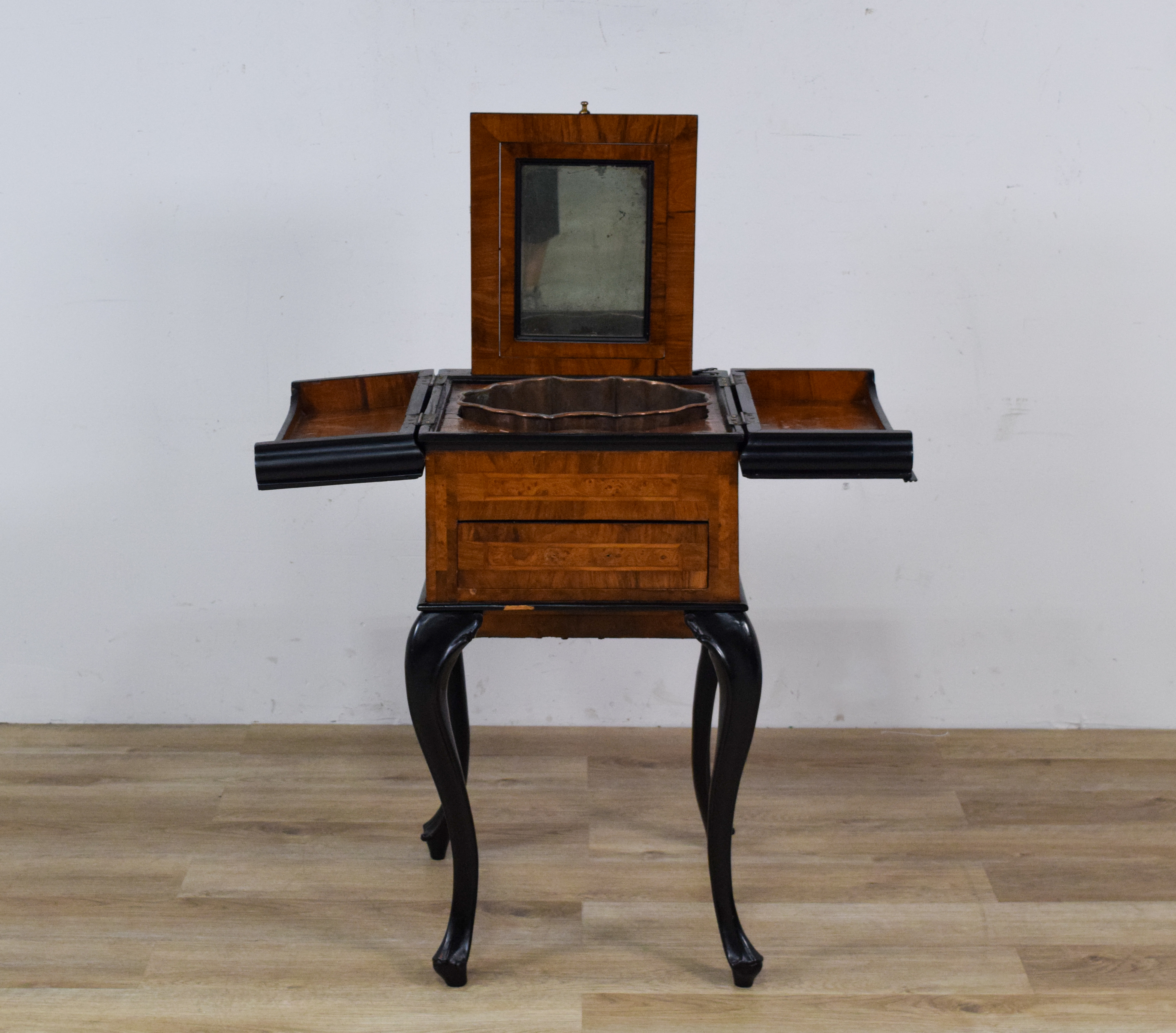 Antique Burl Wood and Ebonized Folding Harlequin Washstand