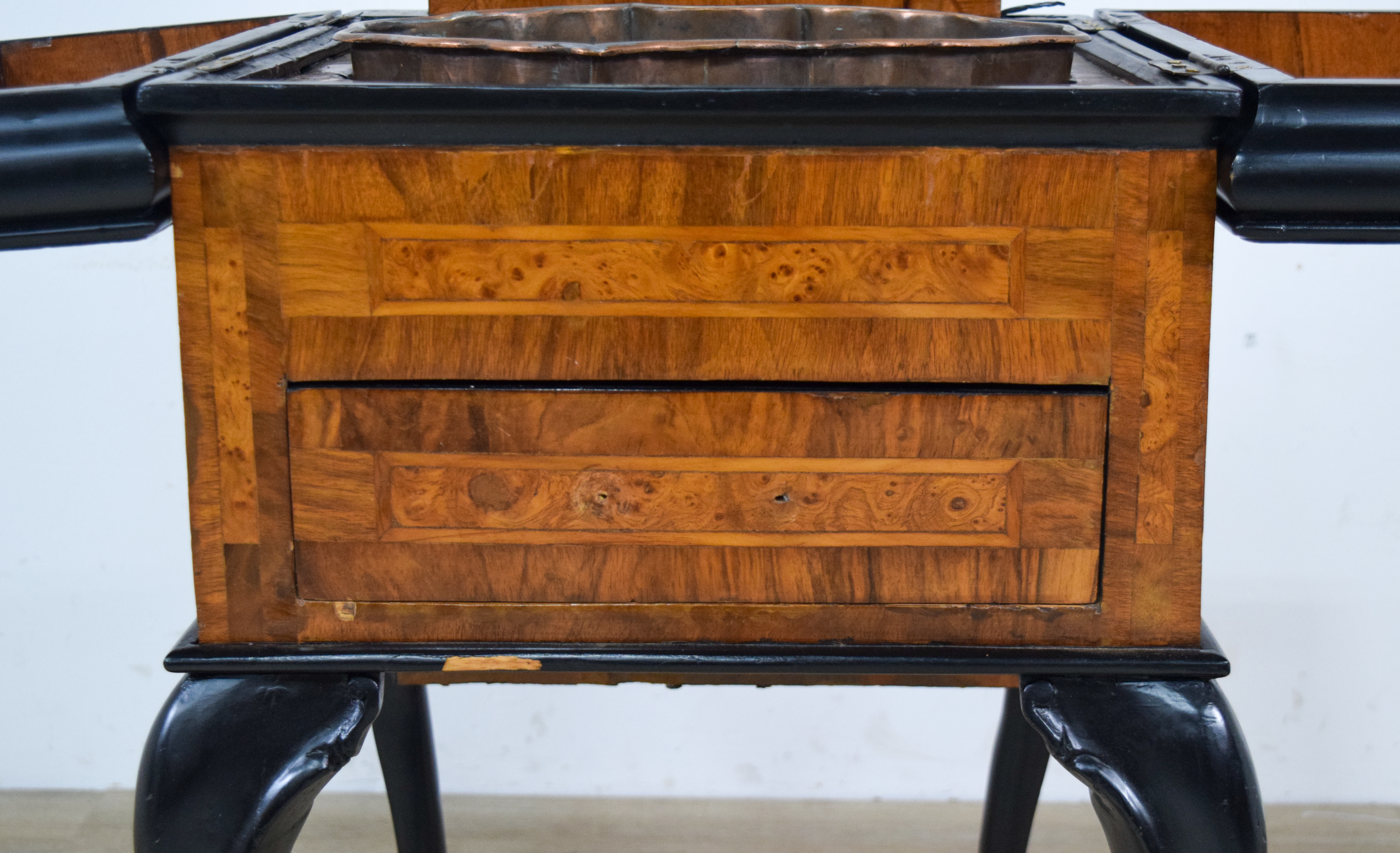 Antique Burl Wood and Ebonized Folding Harlequin Washstand