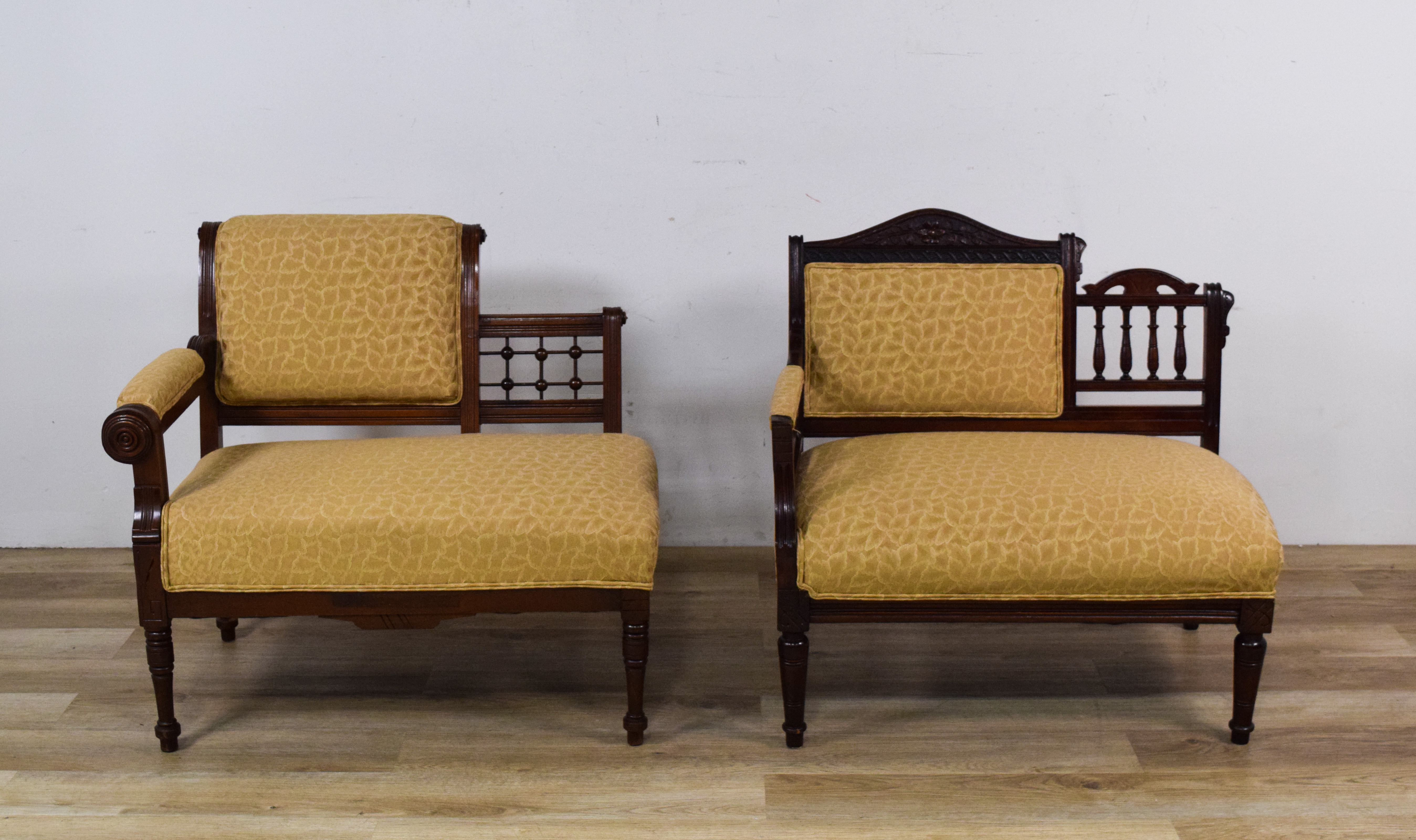 Pair of Victorian Eastlake Style Asymmetrical Settees