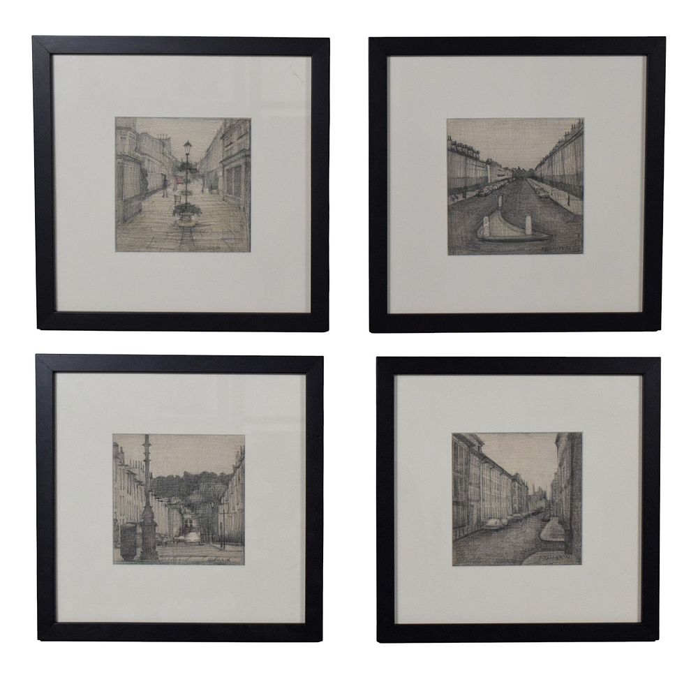 Lot 278: Anastasia Alexandrin Set of Four Urban Street Scene Drawings