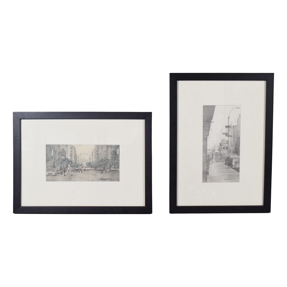 Lot 277: Anastasia Alexandrin, A Pair of New York Street Scene Drawings