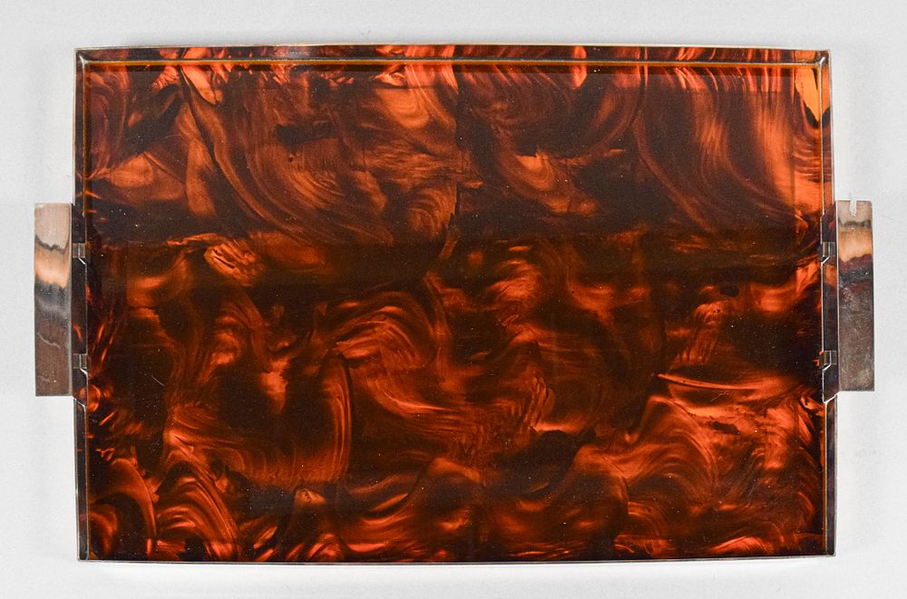 Lot 262: Mid-Century Modern Faux-Tortoiseshell Lucite Metal Tray