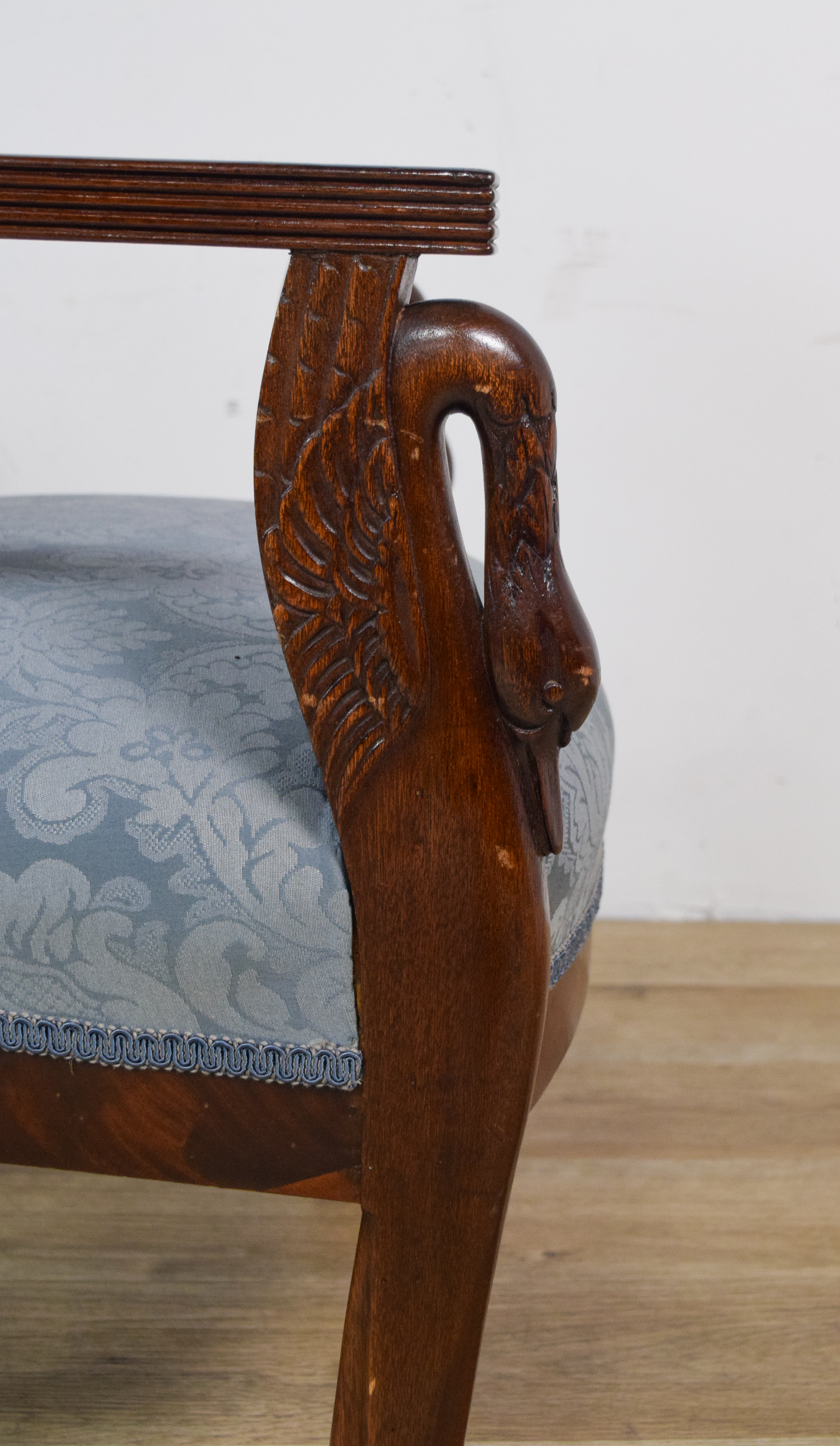 Pair of Victorian Empire Revival Mahogany Swan Neck Armchairs