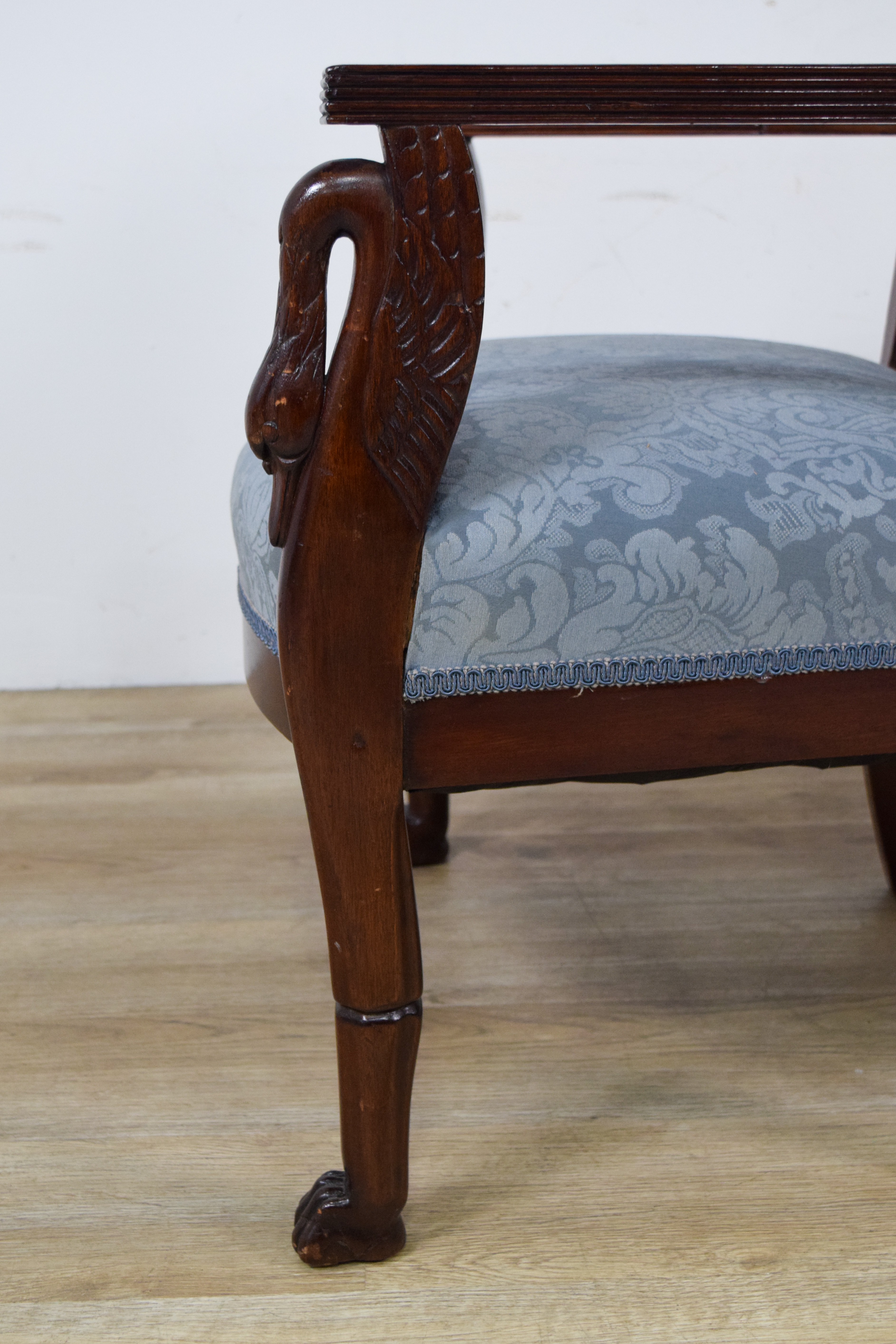Pair of Victorian Empire Revival Mahogany Swan Neck Armchairs