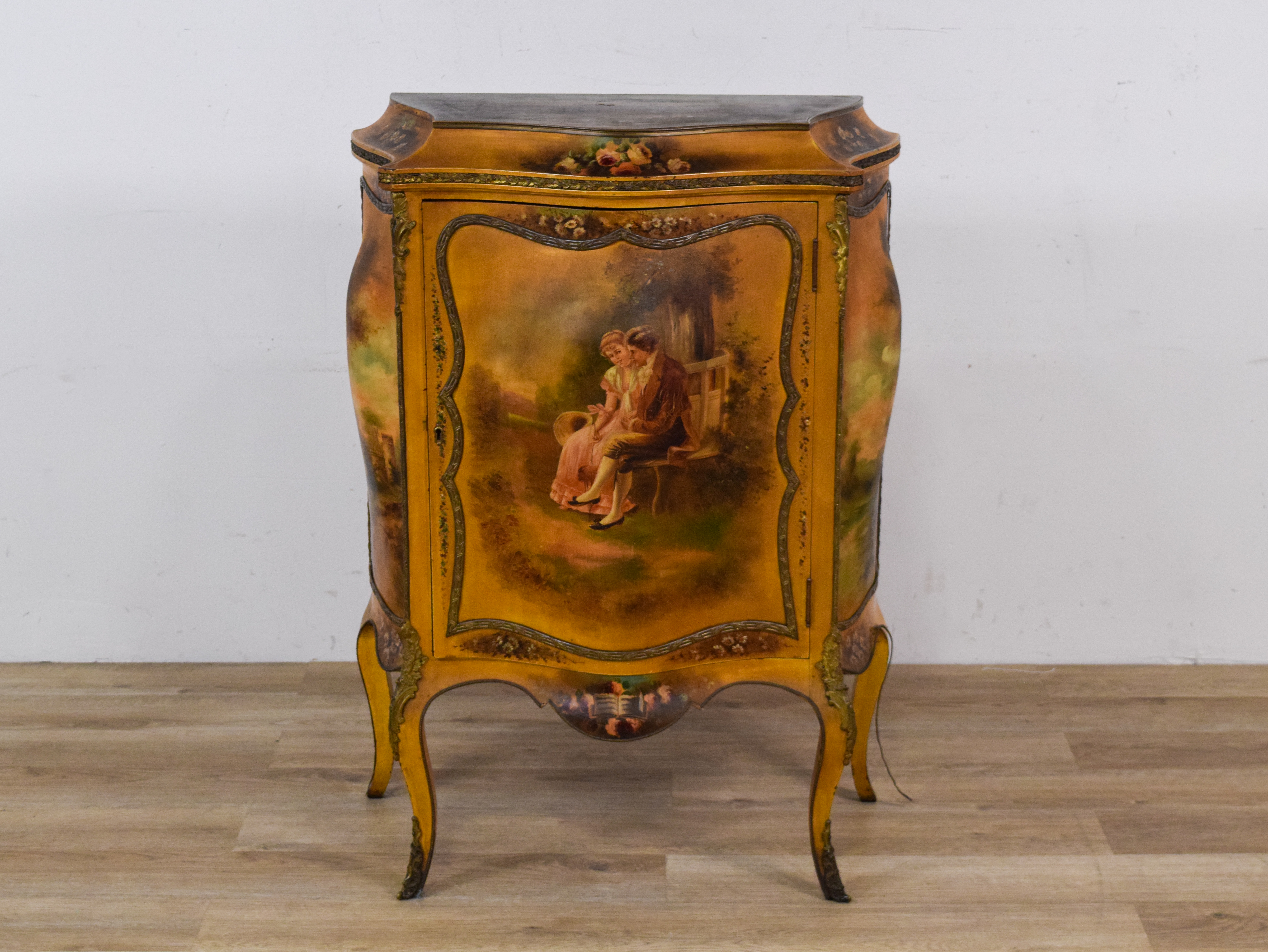 Louis XV Style Vernis Martin Painted Bombe Sheet Music Cabinet