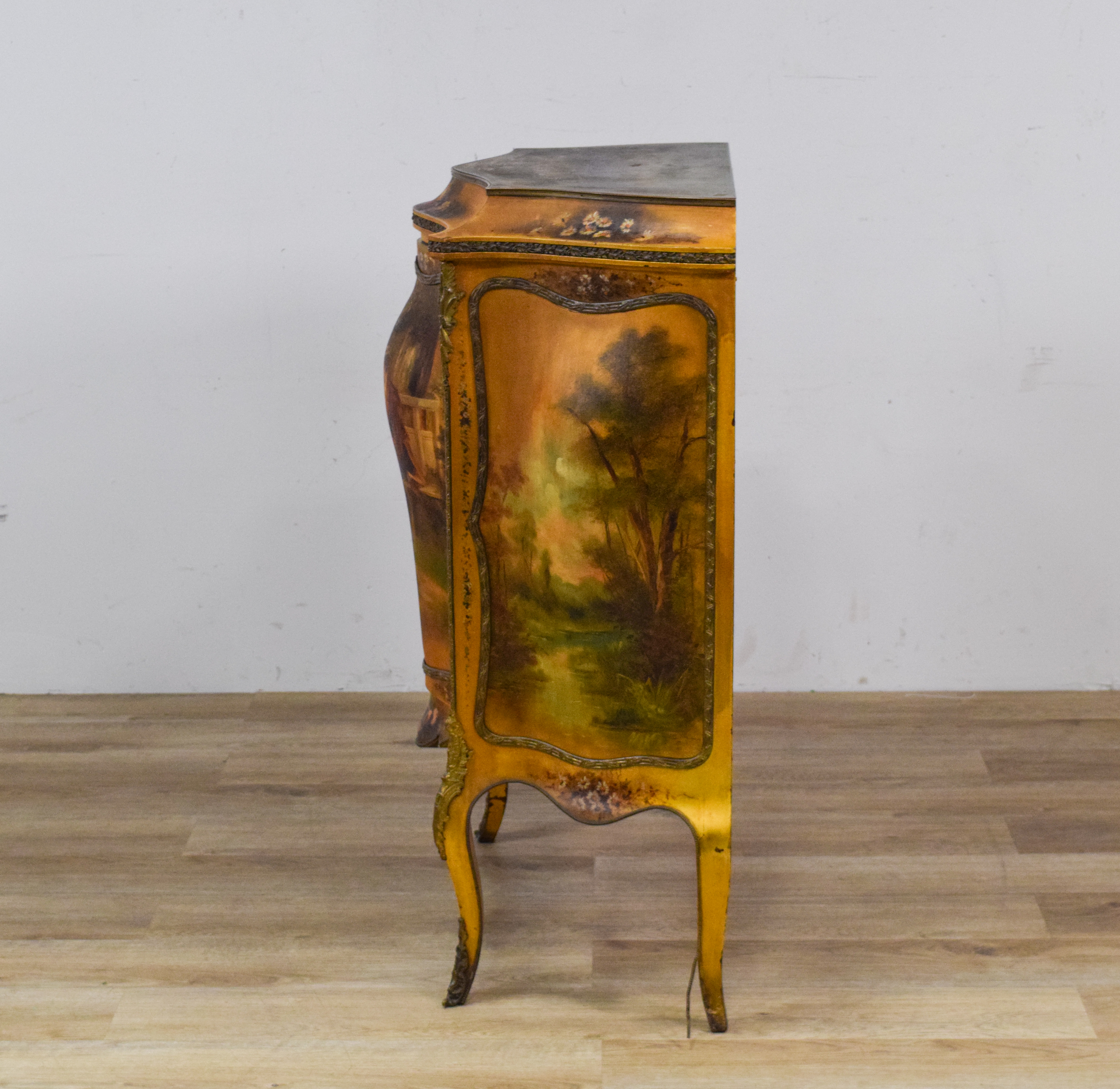 Louis XV Style Vernis Martin Painted Bombe Sheet Music Cabinet