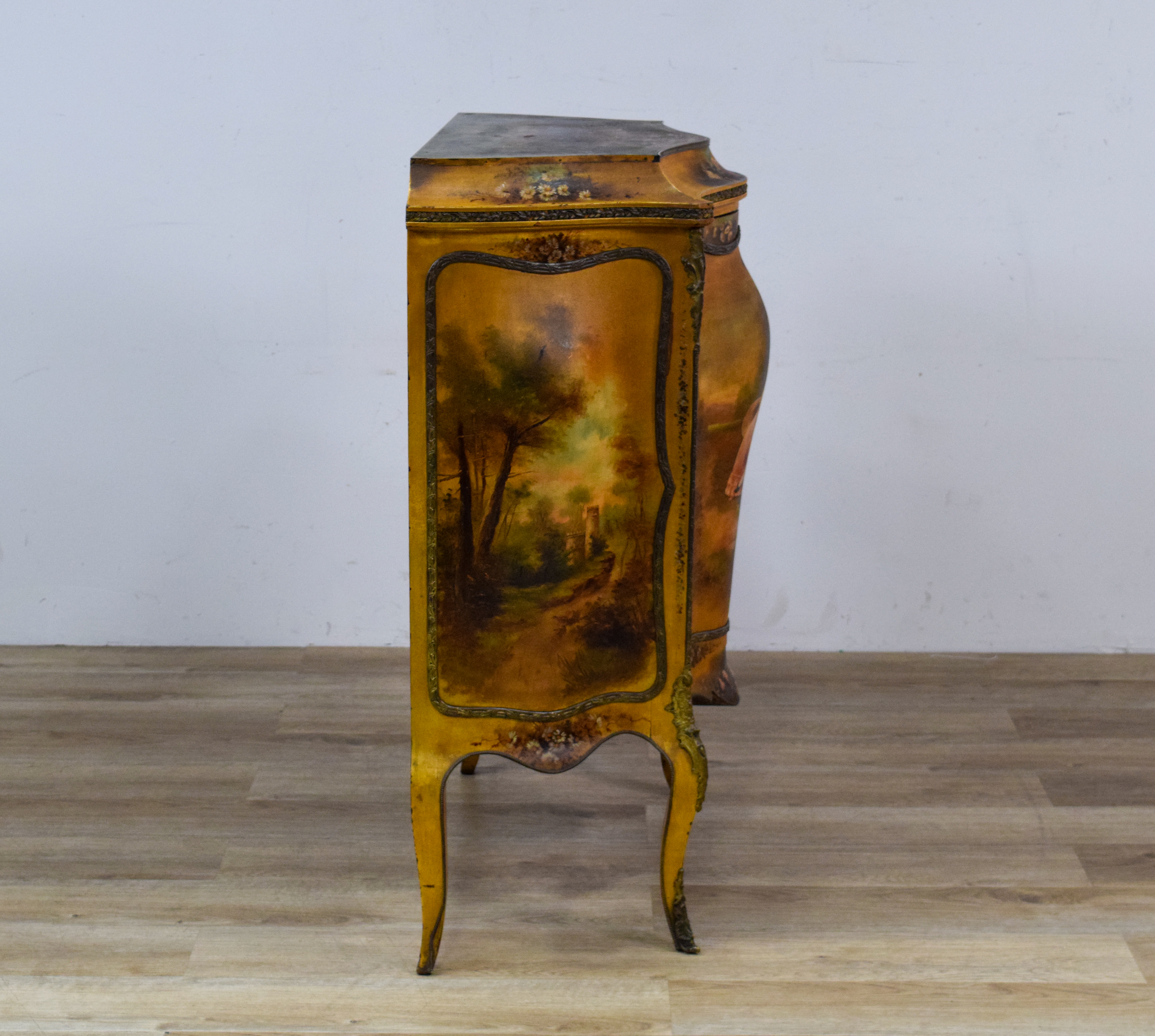 Louis XV Style Vernis Martin Painted Bombe Sheet Music Cabinet
