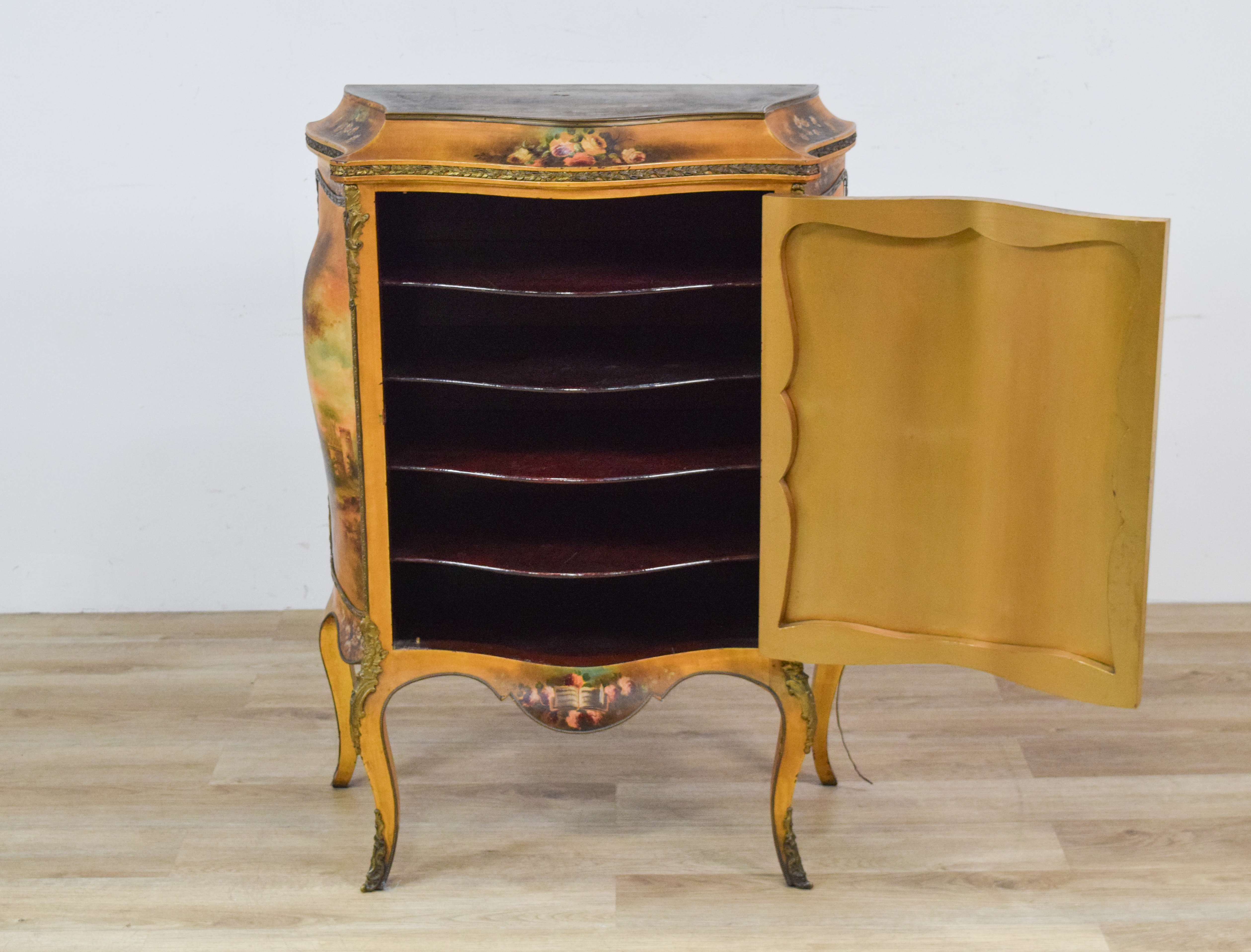 Louis XV Style Vernis Martin Painted Bombe Sheet Music Cabinet