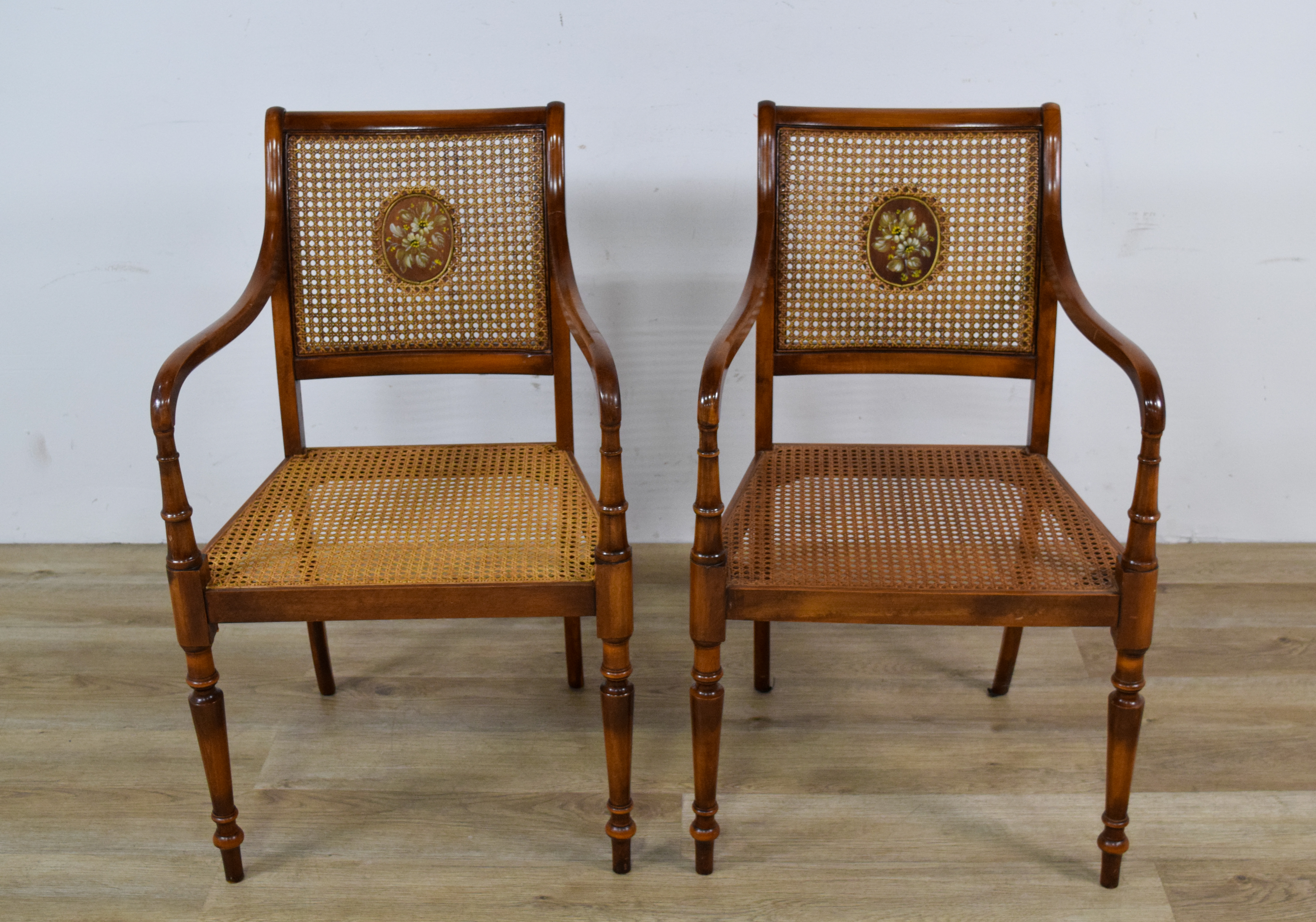 Pair of Louis XVI Style Caned Armchairs