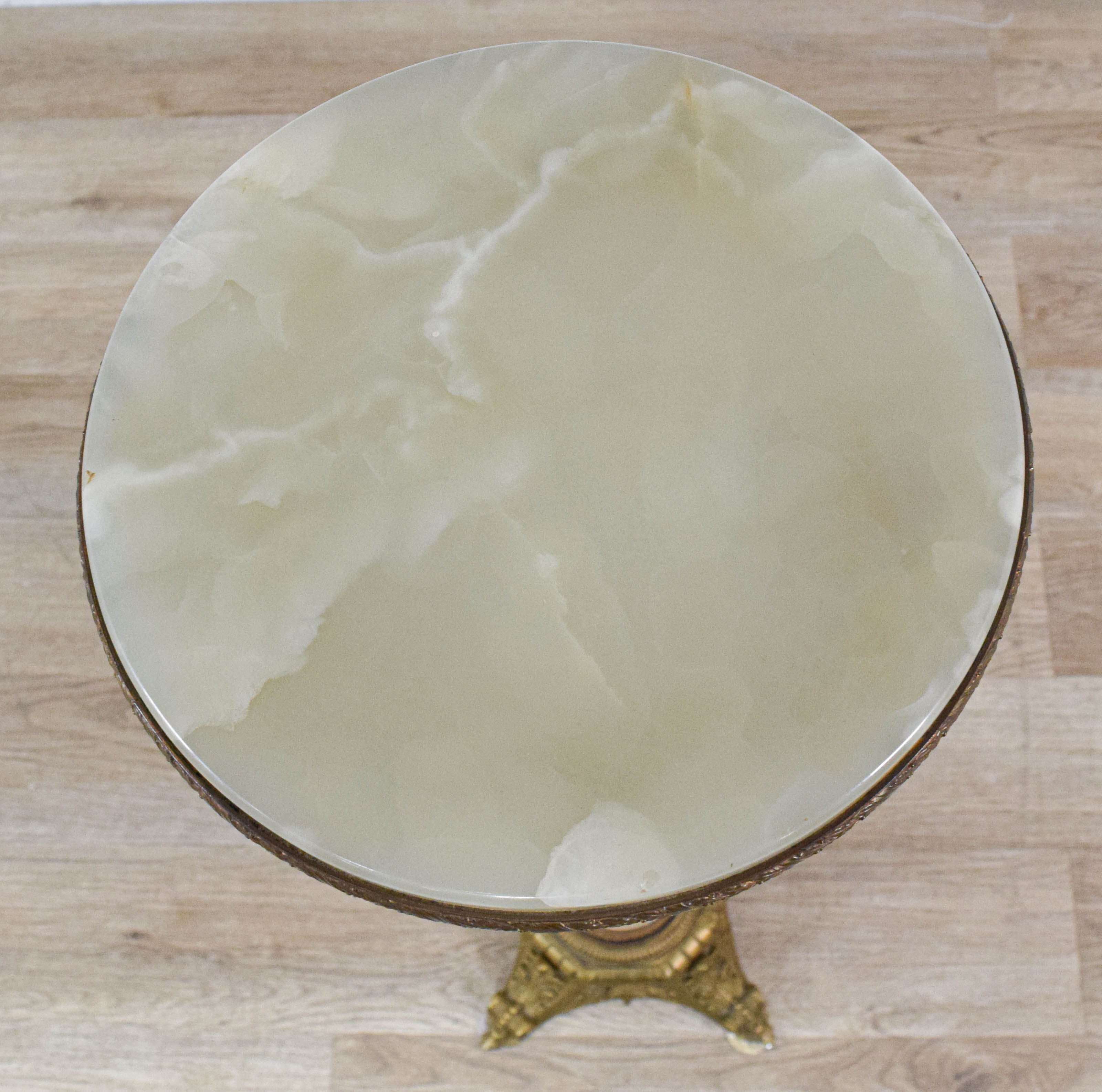 Gilt Bronze Mounted Porcelain Pedestal with White Onyx Top
