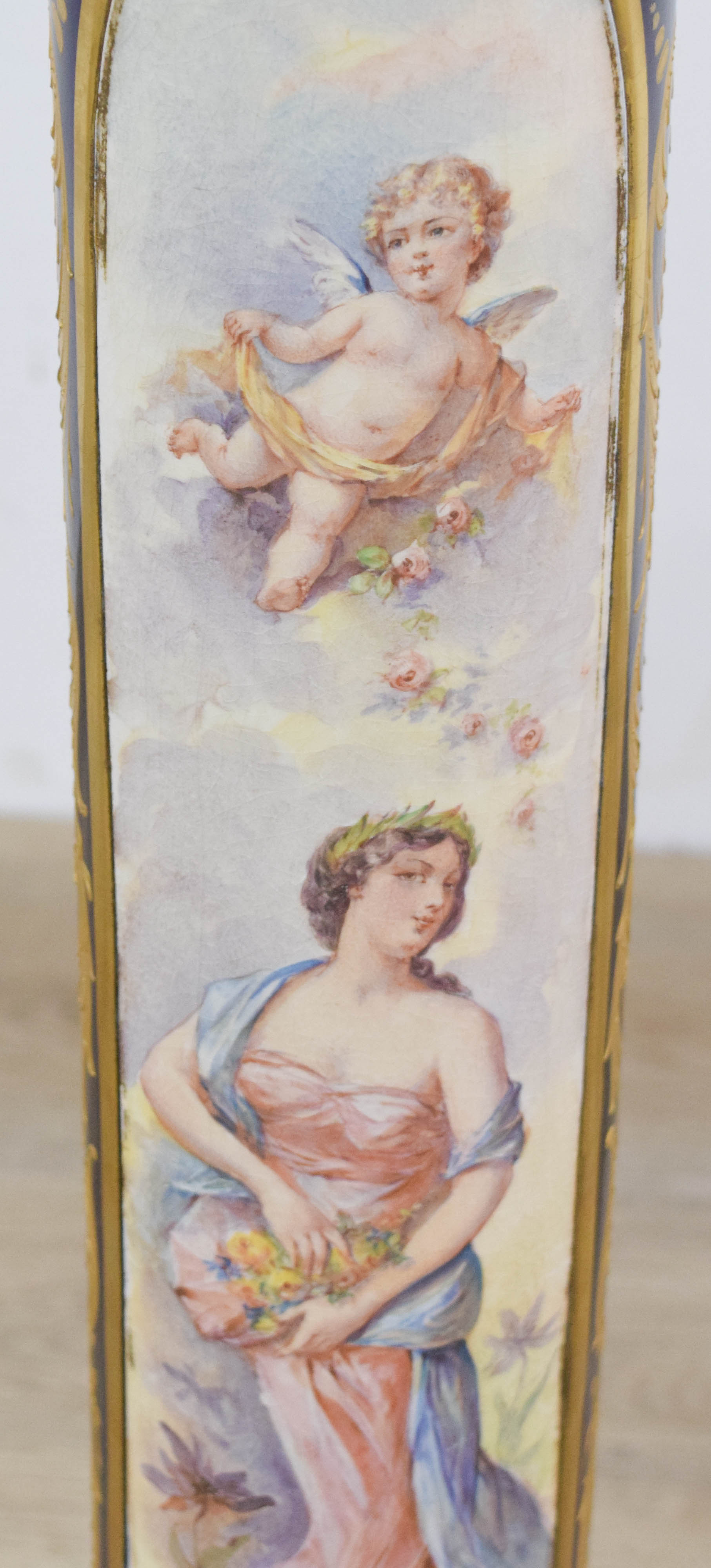 Gilt Bronze Mounted Porcelain Pedestal with White Onyx Top