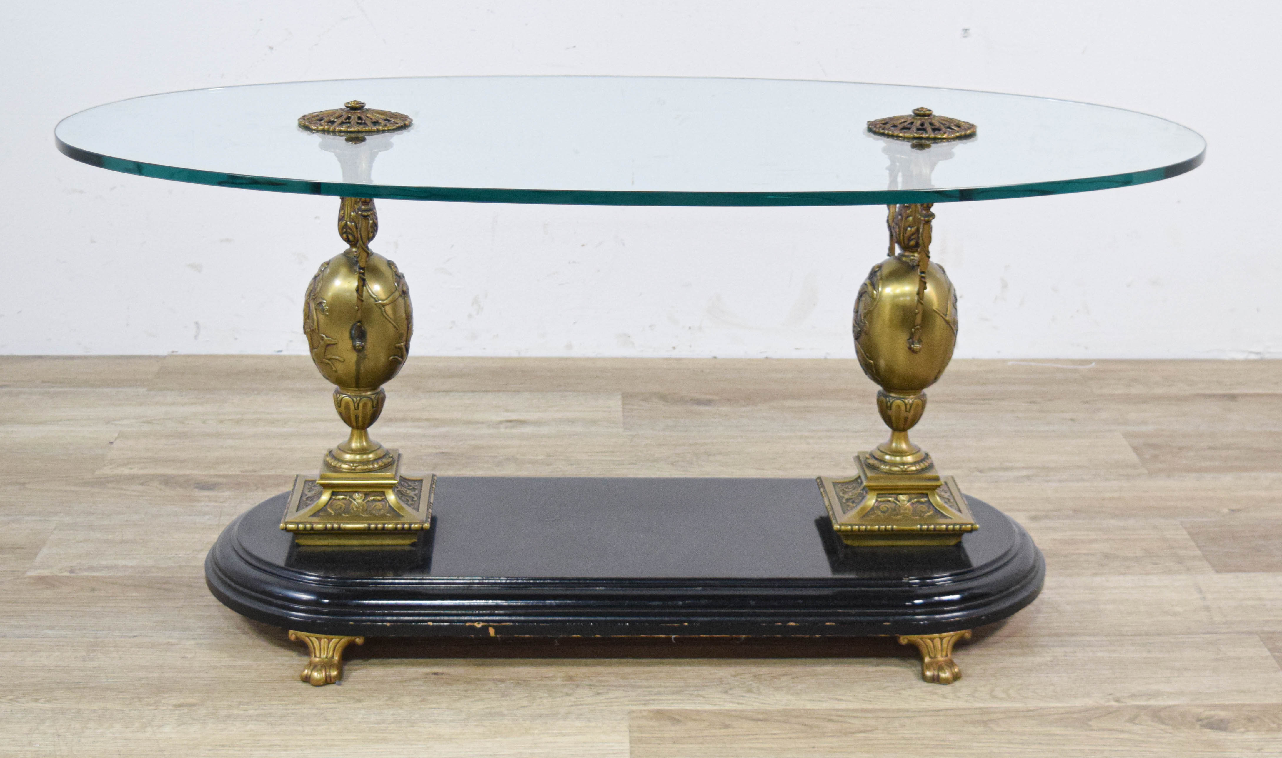 Large Classical Revival Style Bronze and Glass Oval Coffee Table