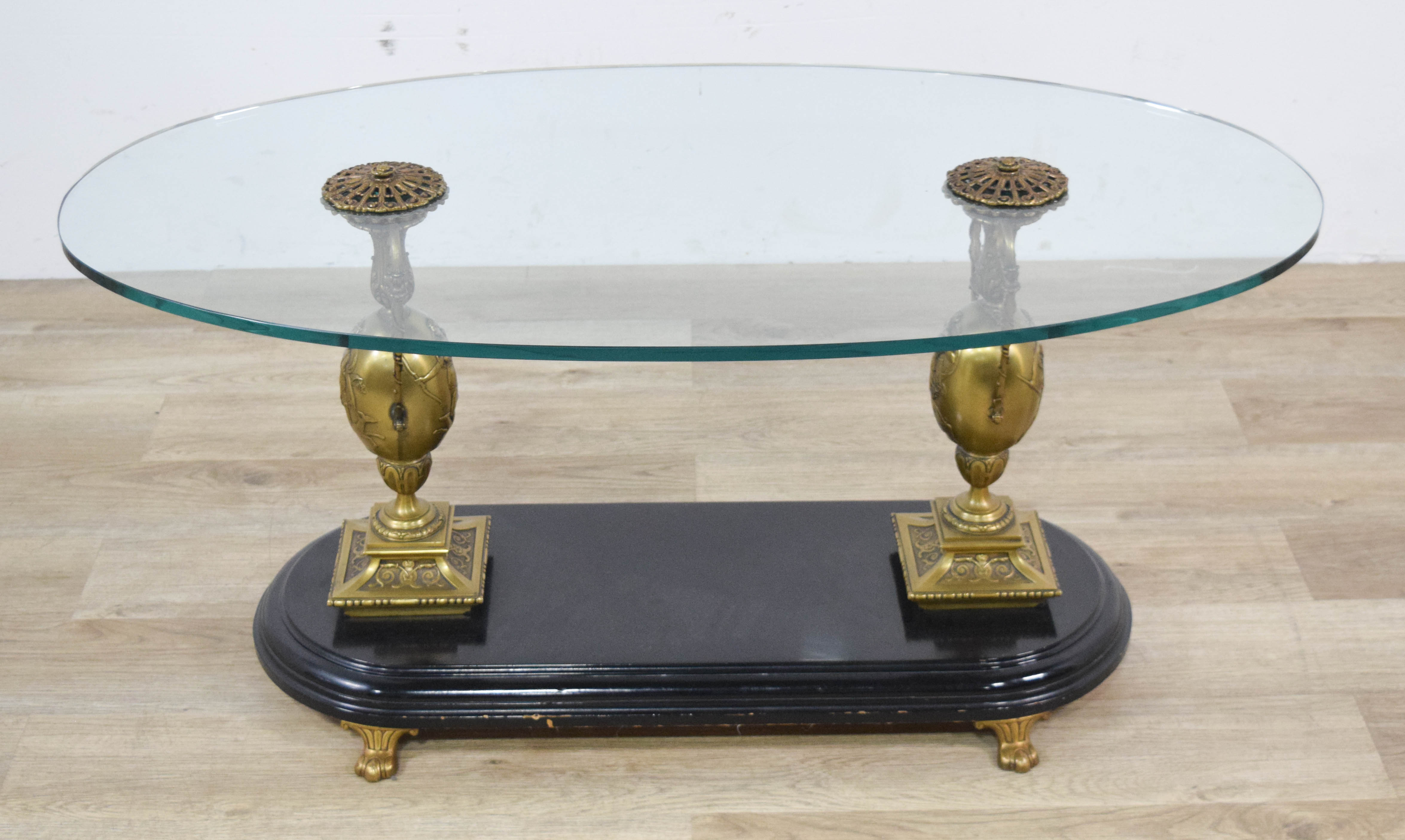 Large Classical Revival Style Bronze and Glass Oval Coffee Table