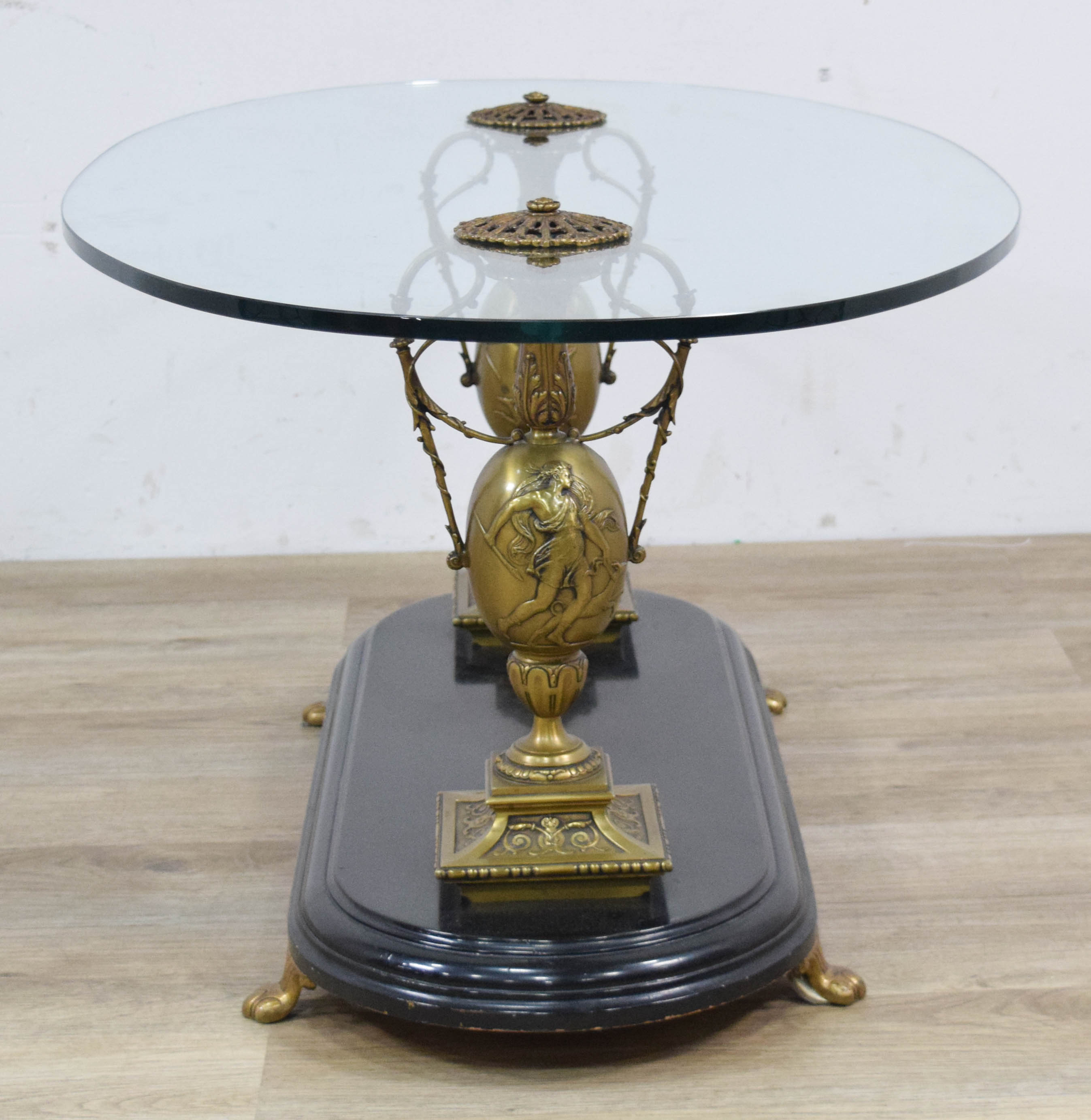 Large Classical Revival Style Bronze and Glass Oval Coffee Table