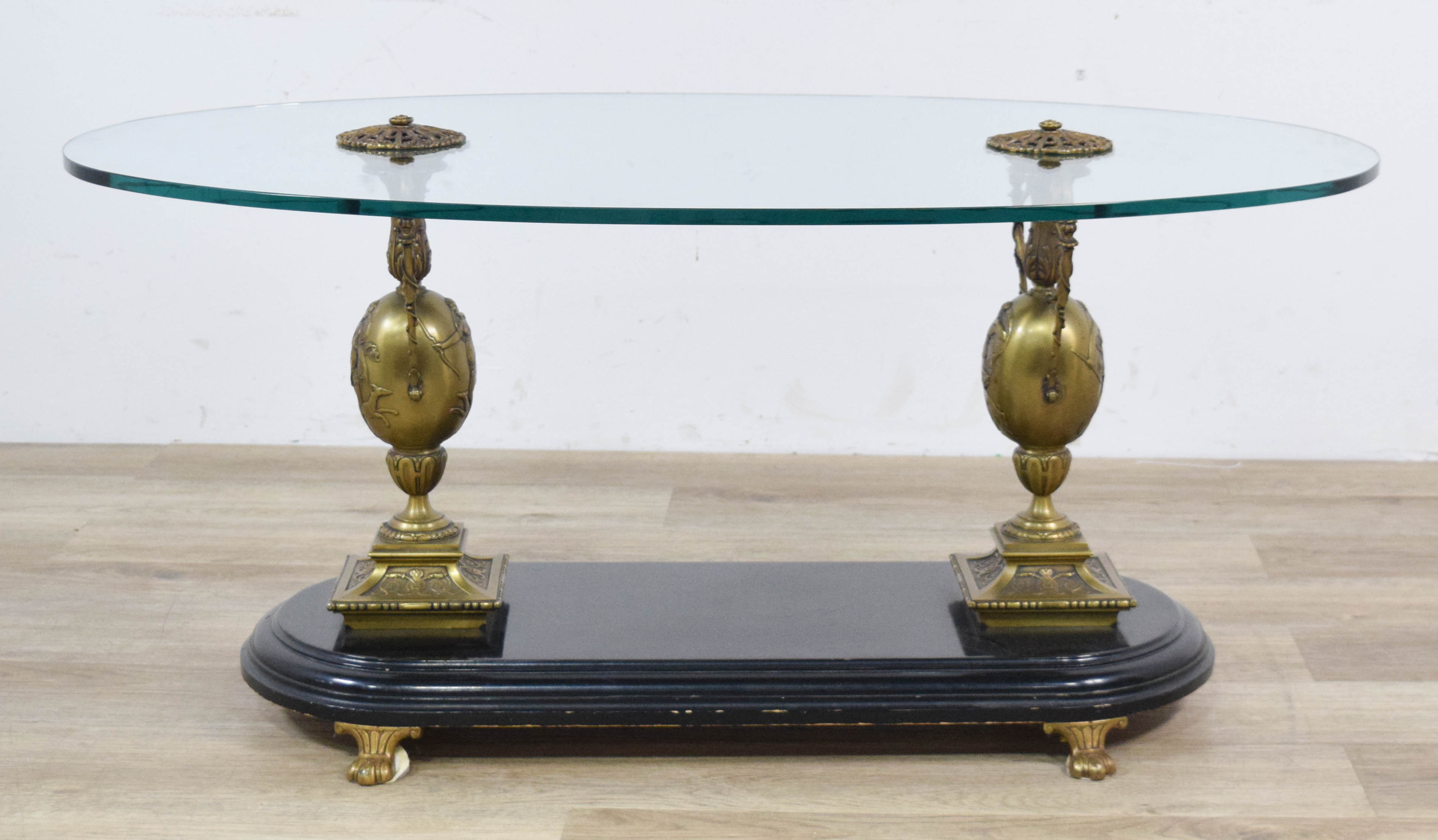 Large Classical Revival Style Bronze and Glass Oval Coffee Table