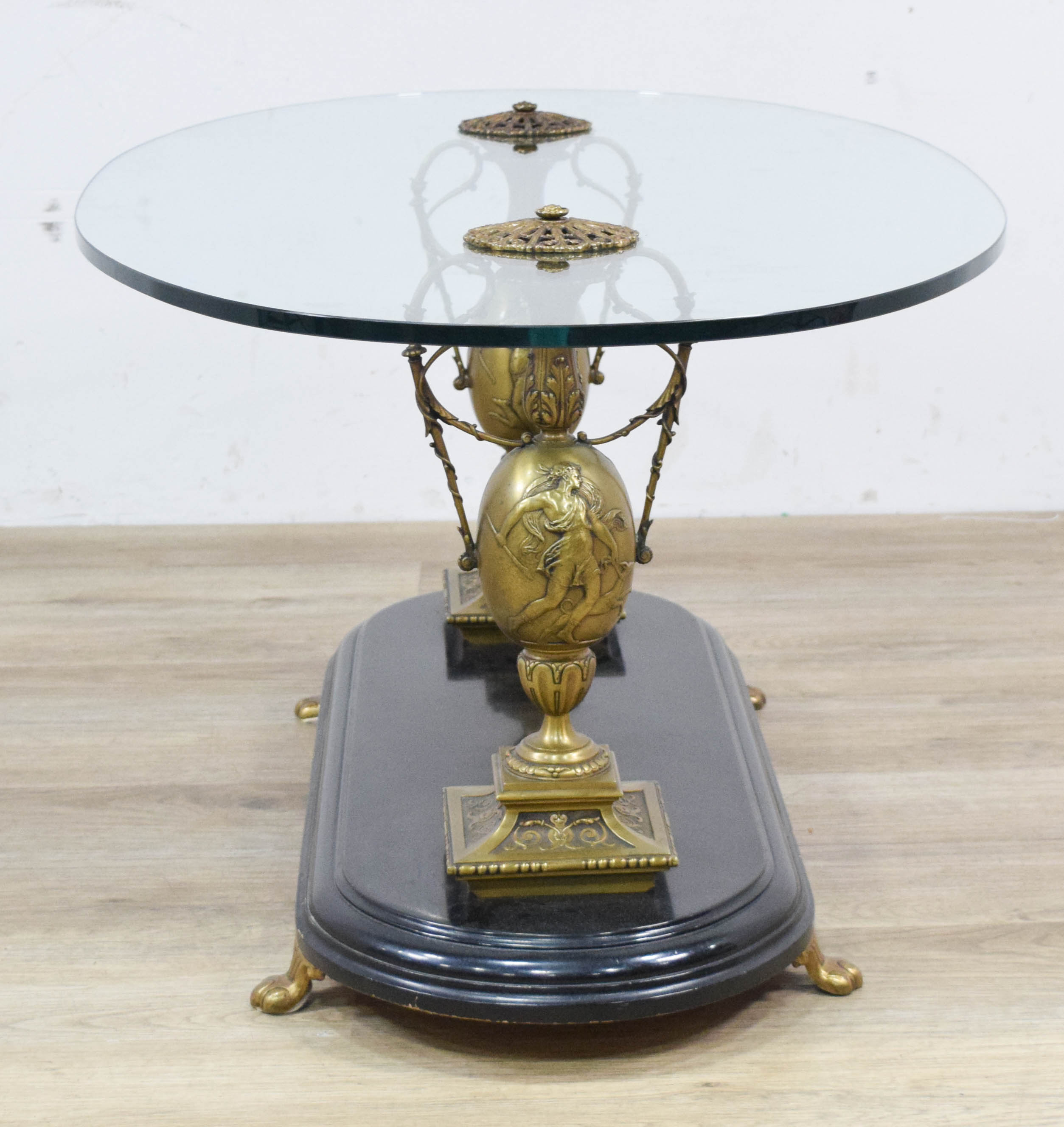Large Classical Revival Style Bronze and Glass Oval Coffee Table