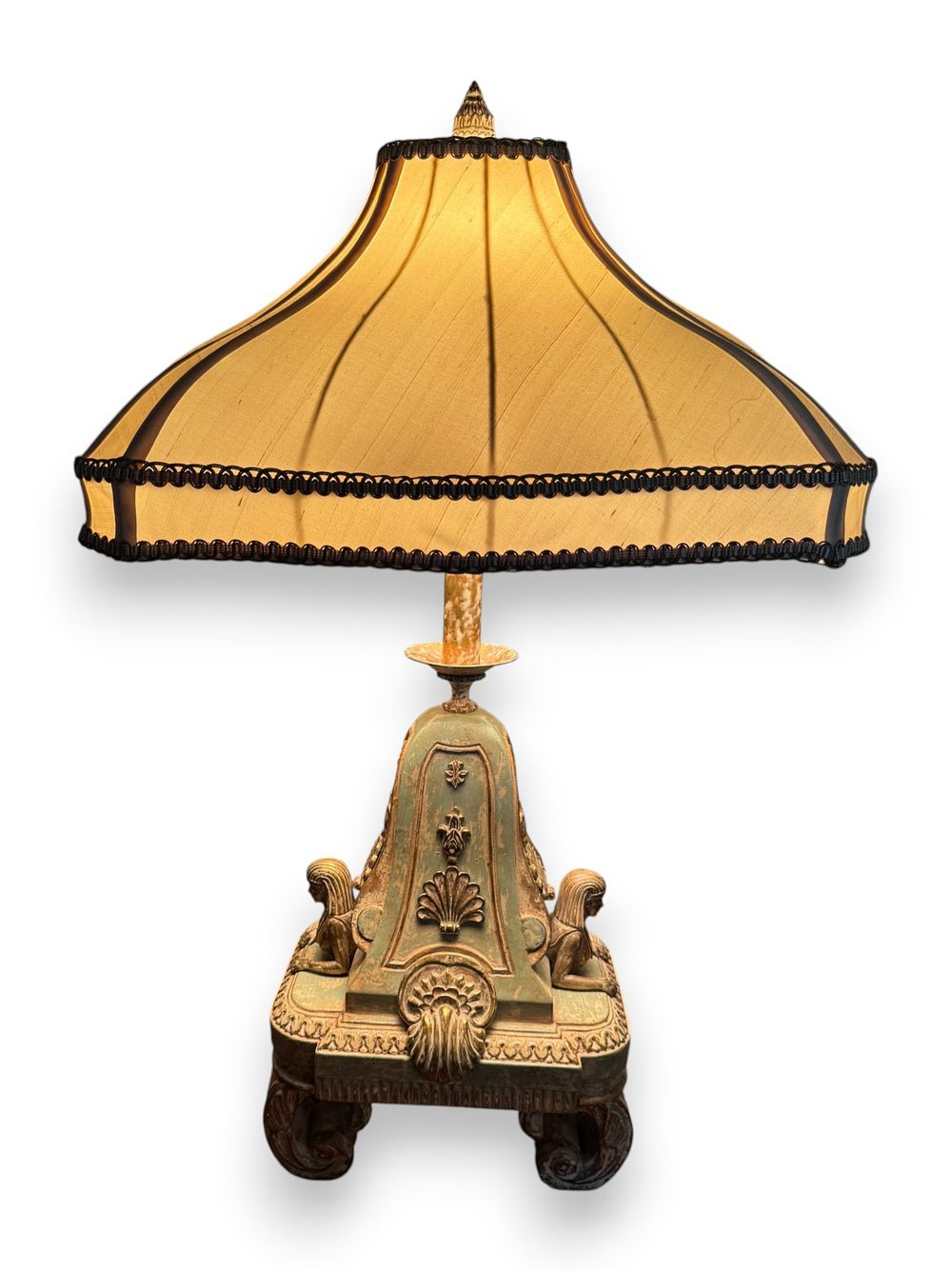 Lot 303: Egyptian Revival Cast Metal Table Lamp with Sphinx Motif