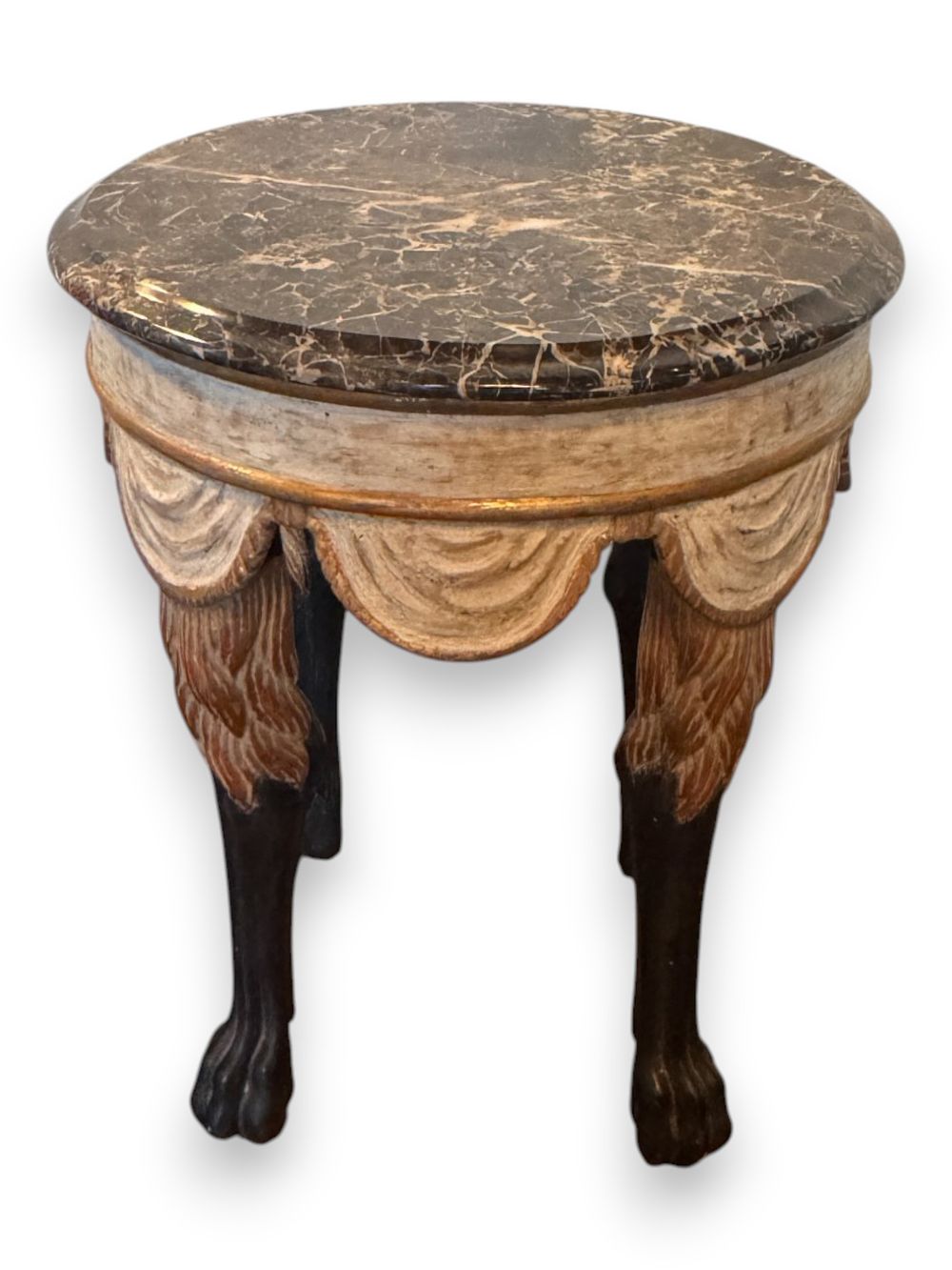 Lot 321: Hollywood Regency Style Marble Top Gueridon with Animalier Monopodia Legs