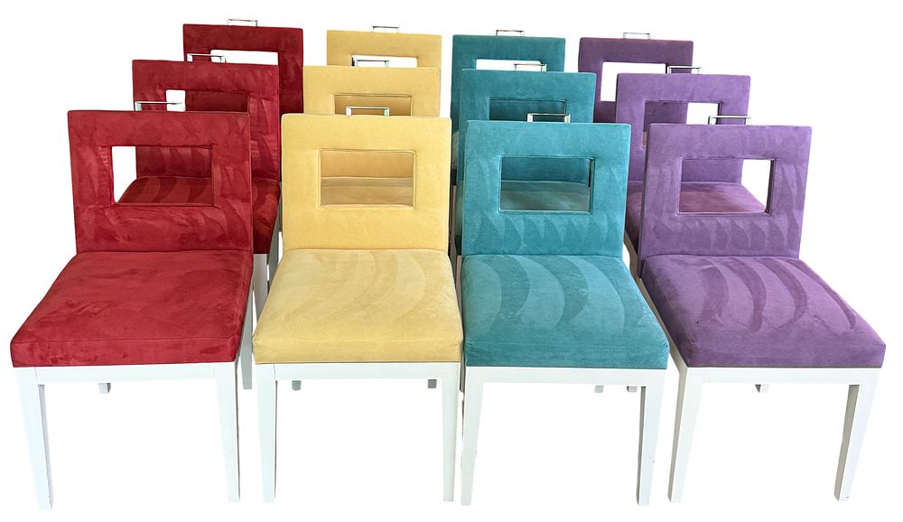 Lot 334: 12 Contemporary Multicolor Upholstered Dining Side Chairs