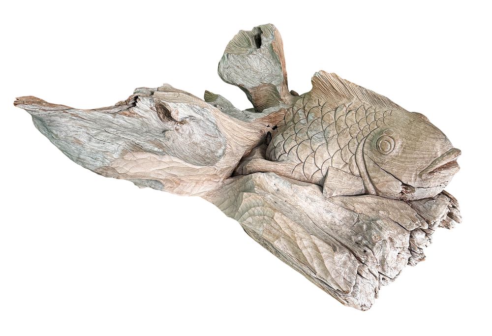 Lot 335: Large Hand-Carved Driftwood Sculpture of a Fish