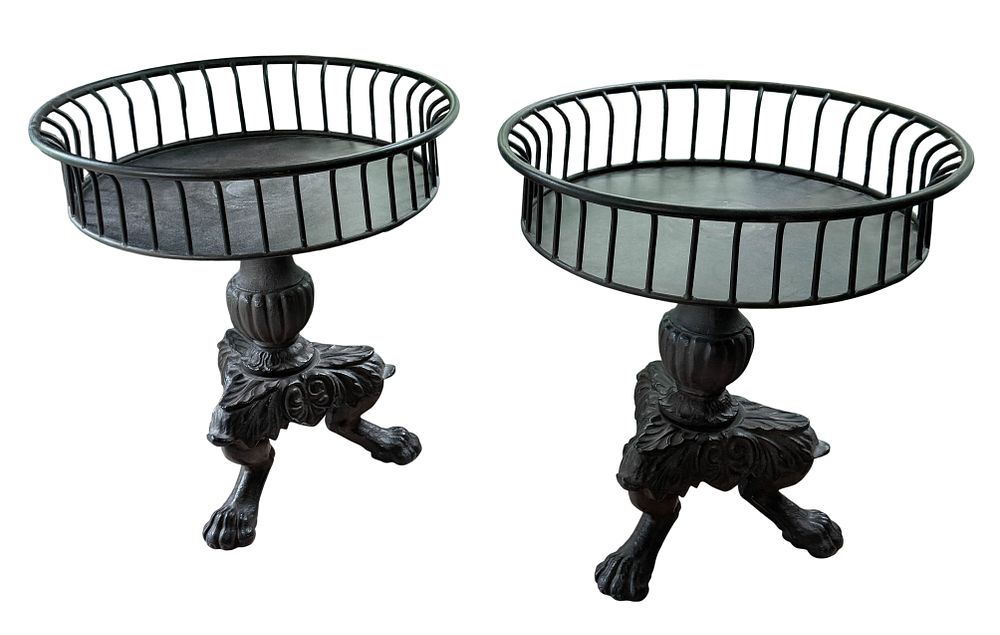 Lot 338: A Pair of Large Cast Iron Pedestal Planters with Lion's Paw Feet