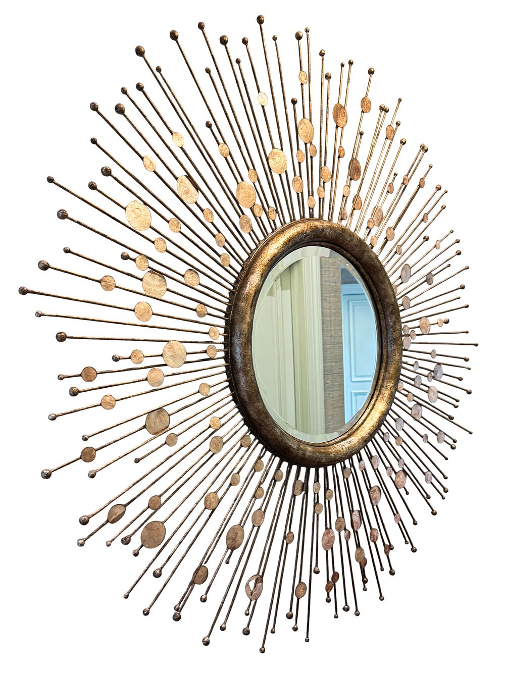 Lot 339: Large Contemporary Hollywood Regency Style Sunburst Wall Mirror with Stone Inlays