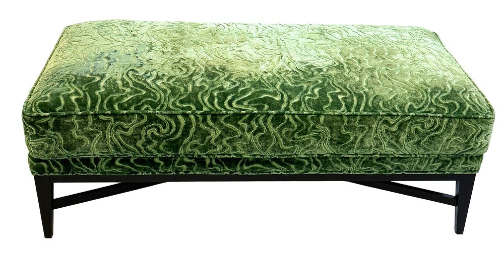 Lot 340: Contemporary Rectangular Green Sculpted Velvet Bench