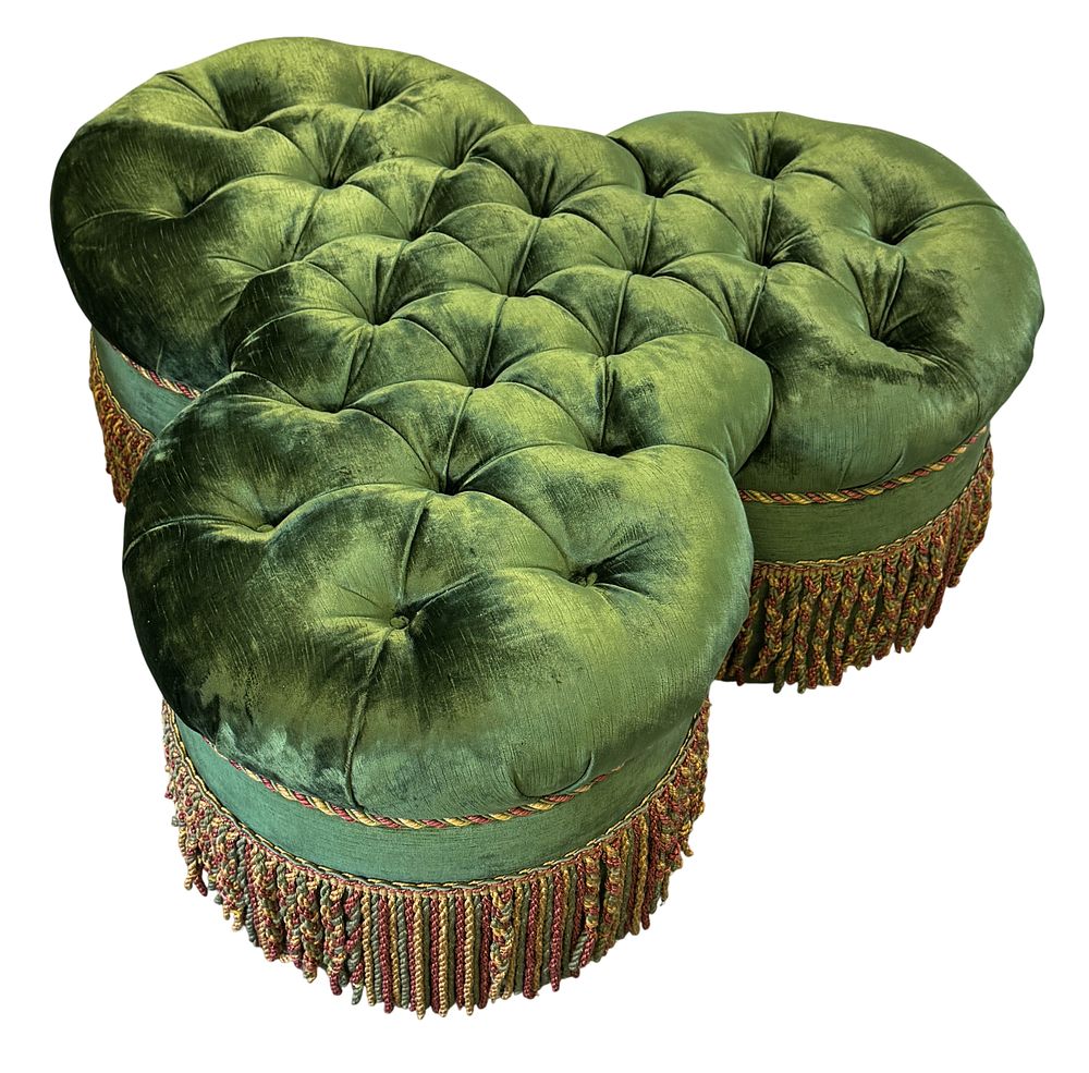 Lot 342: Lewis Mittman Tufted Green Velvet Trefoil Ottoman