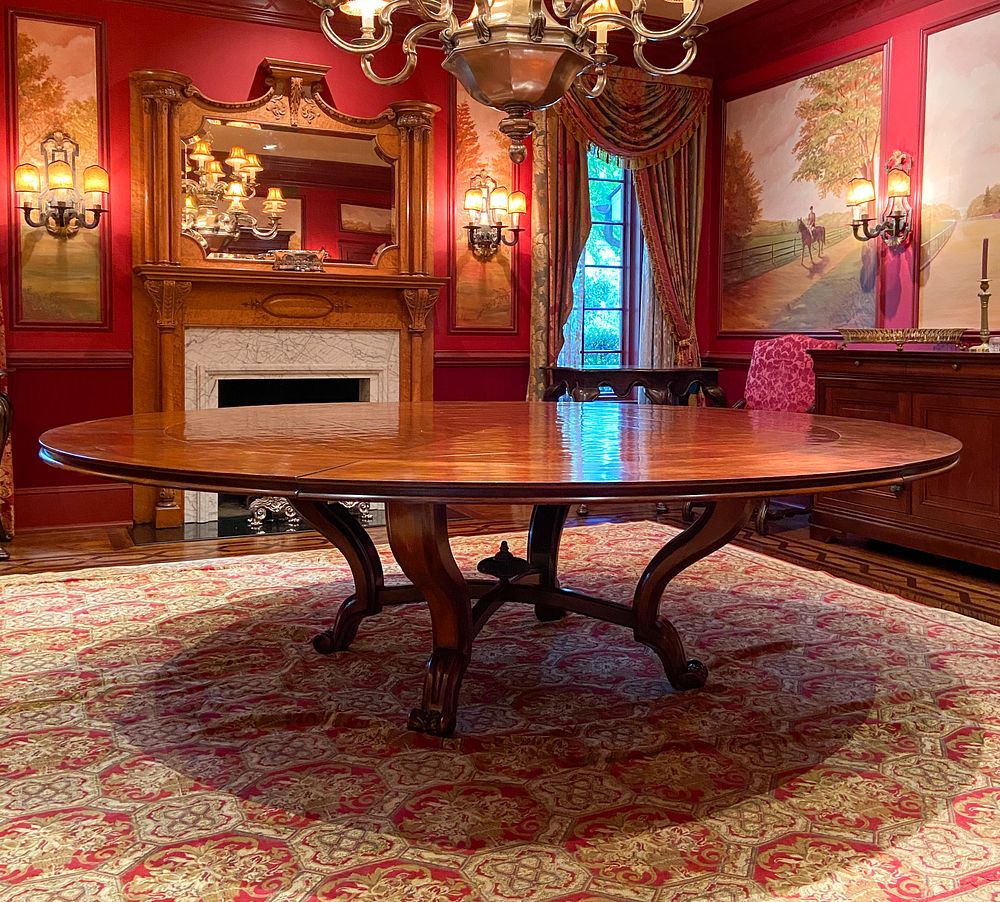 Lot 343: Large Regency Revival Oak Radial Expansion Dining Table