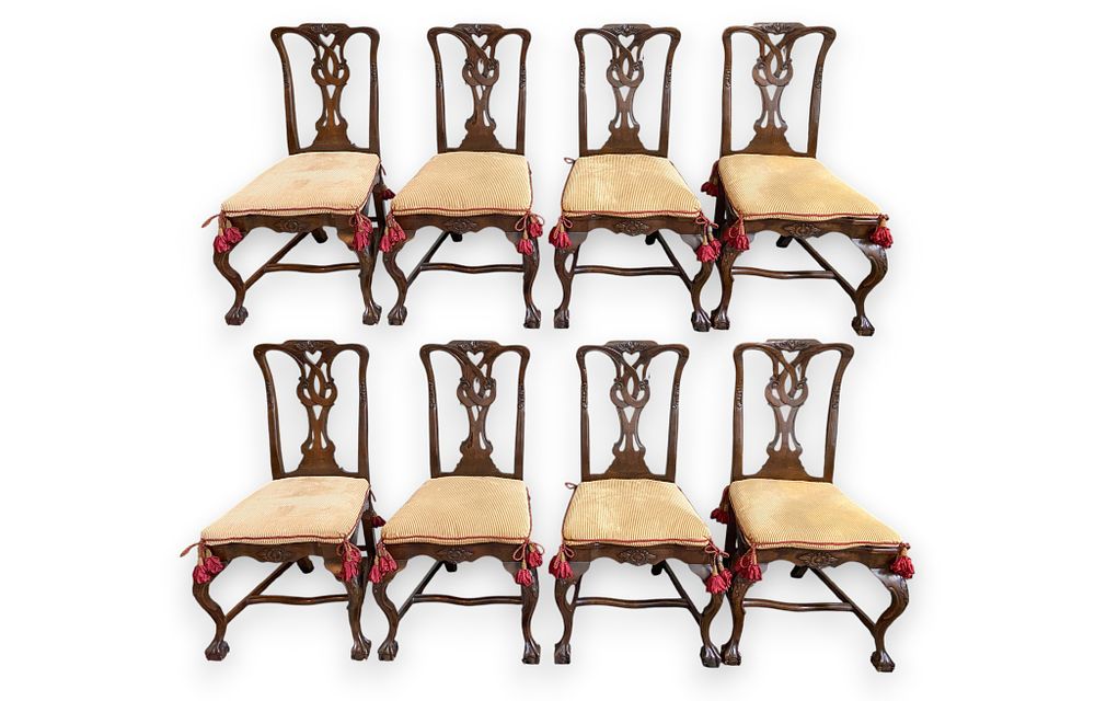 Lot 344: A Set of 8 Brustlin Workshop George II Style Mahogany Dining Chairs