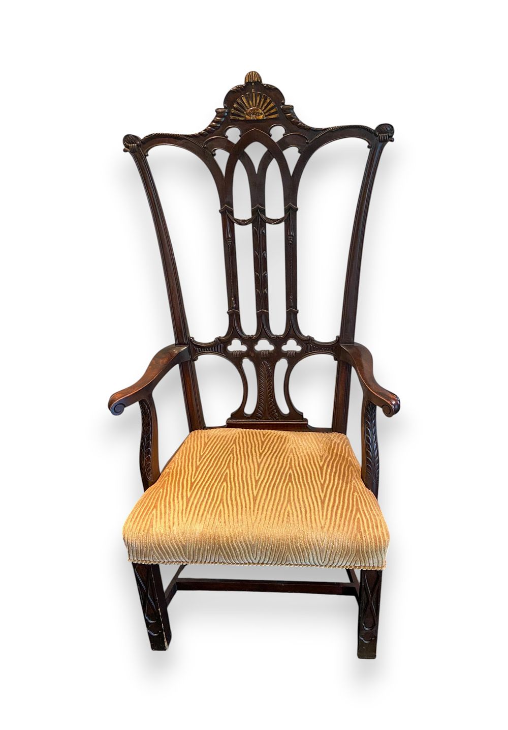 Lot 352: Chippendale Style Mahogany Rising Sun Tall Back Armchair