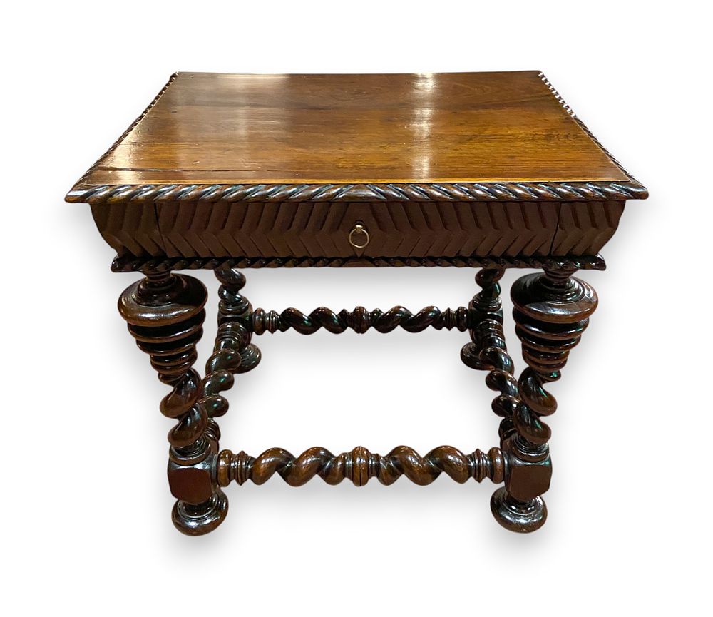 Lot 359: Spanish Colonial Revival Barley-Twist Carved Hardwood Side Table